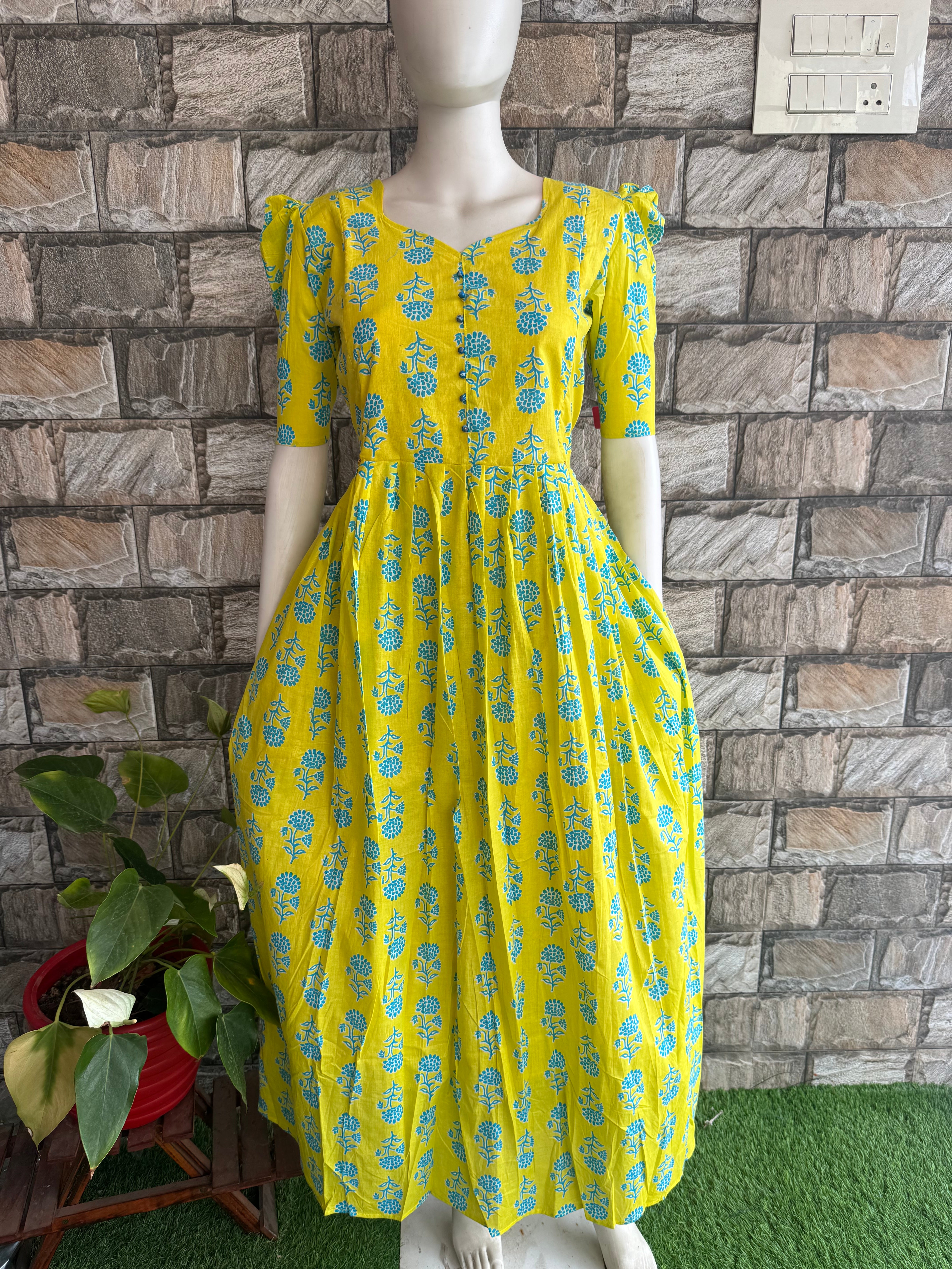 Lemon yellow cotton Maternity maxi
