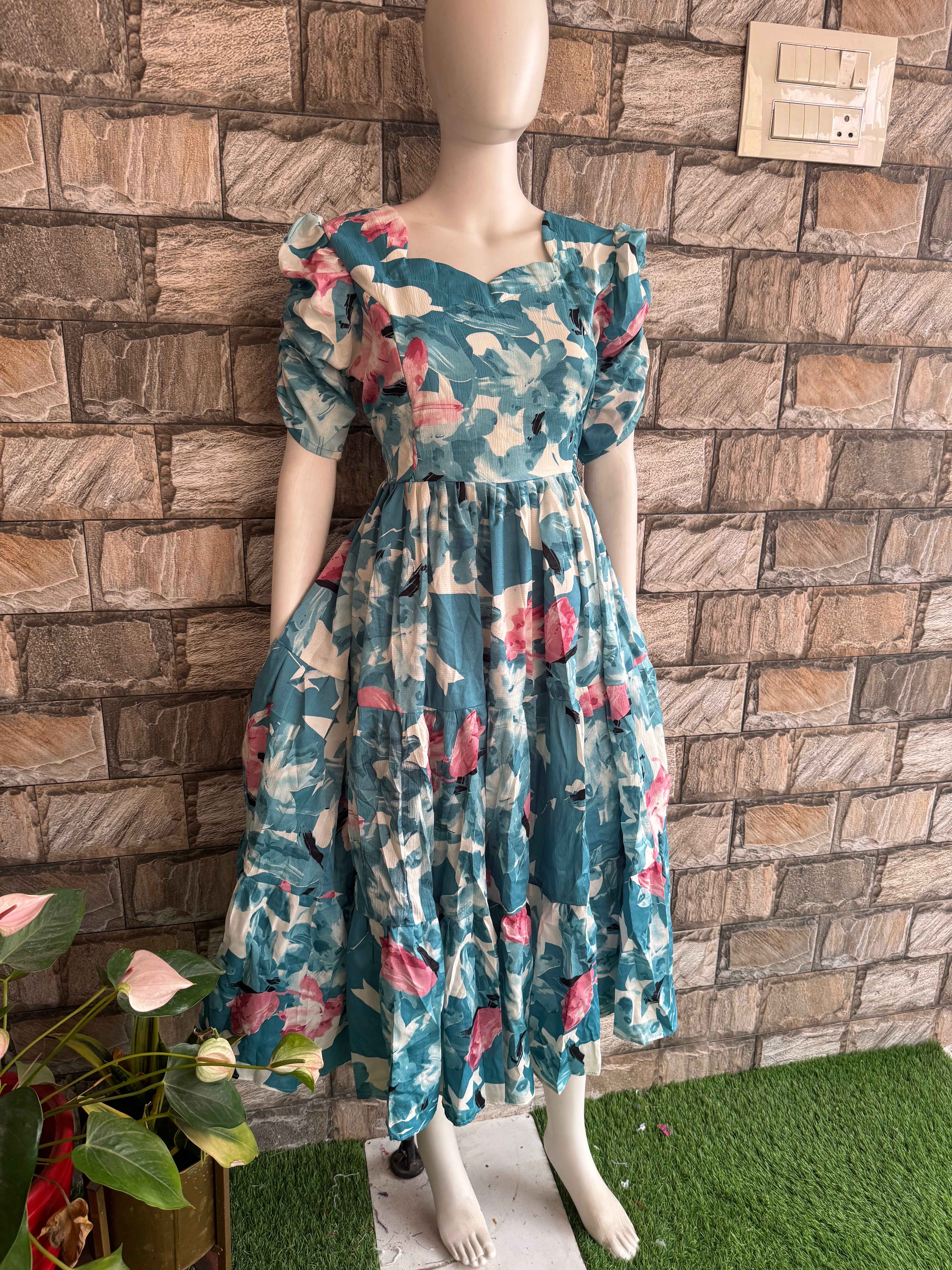 Teal blue delta Crepe maternity maxi