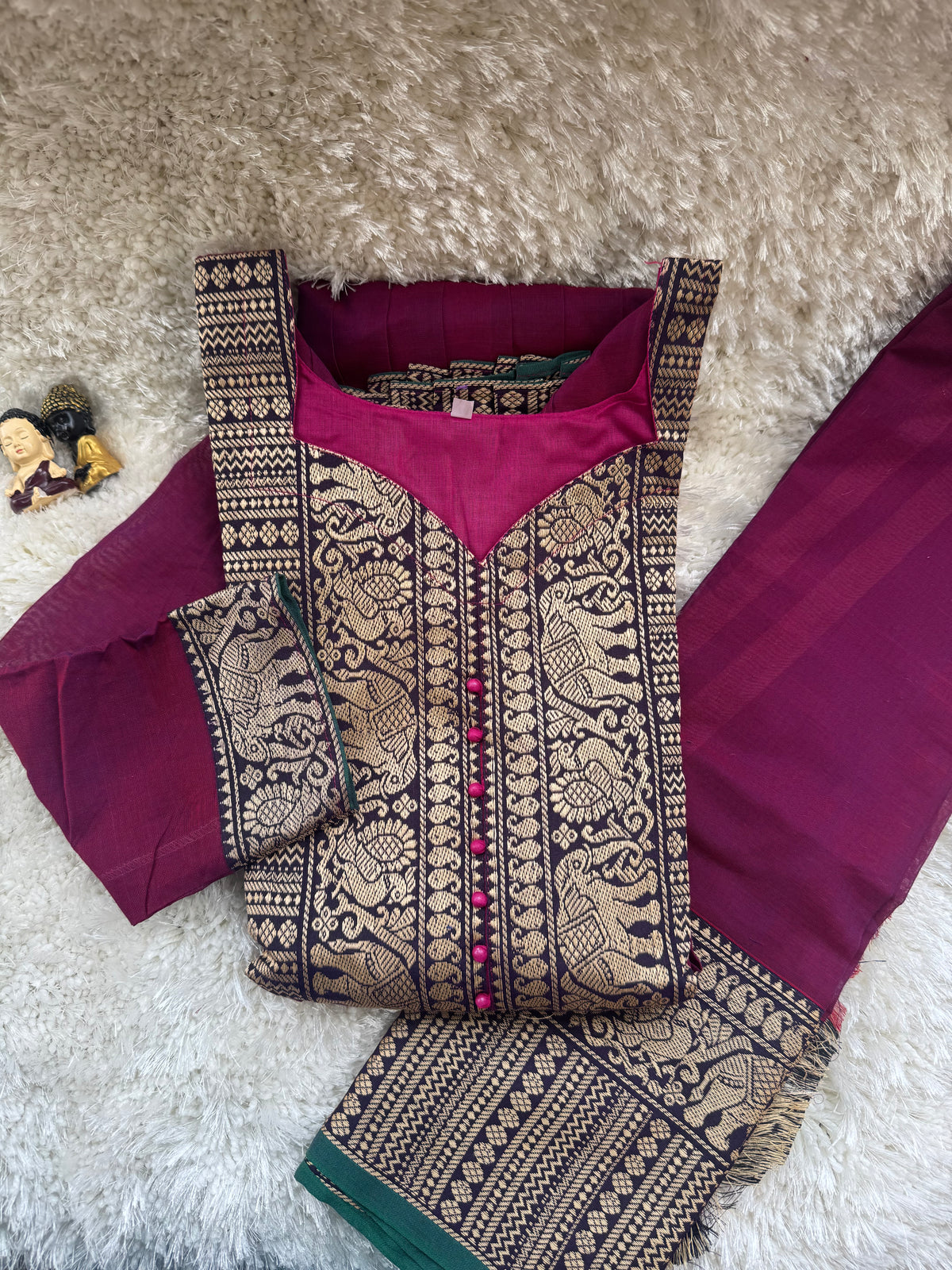 Diwali series Maternity chettinad cotton maxi with dupatta Brinjal wine