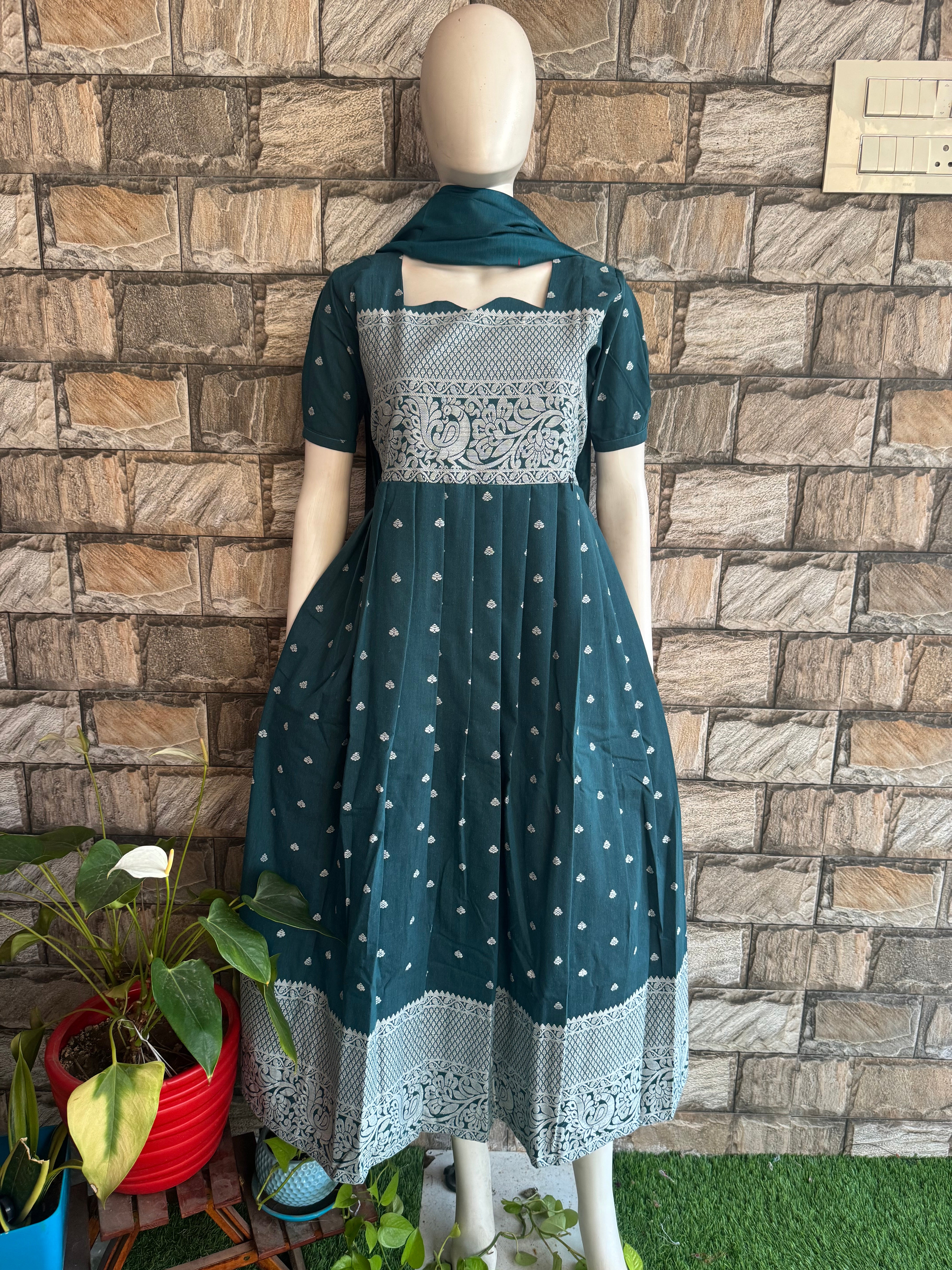 Unique  Green handloom Festive wear Maternity maxi