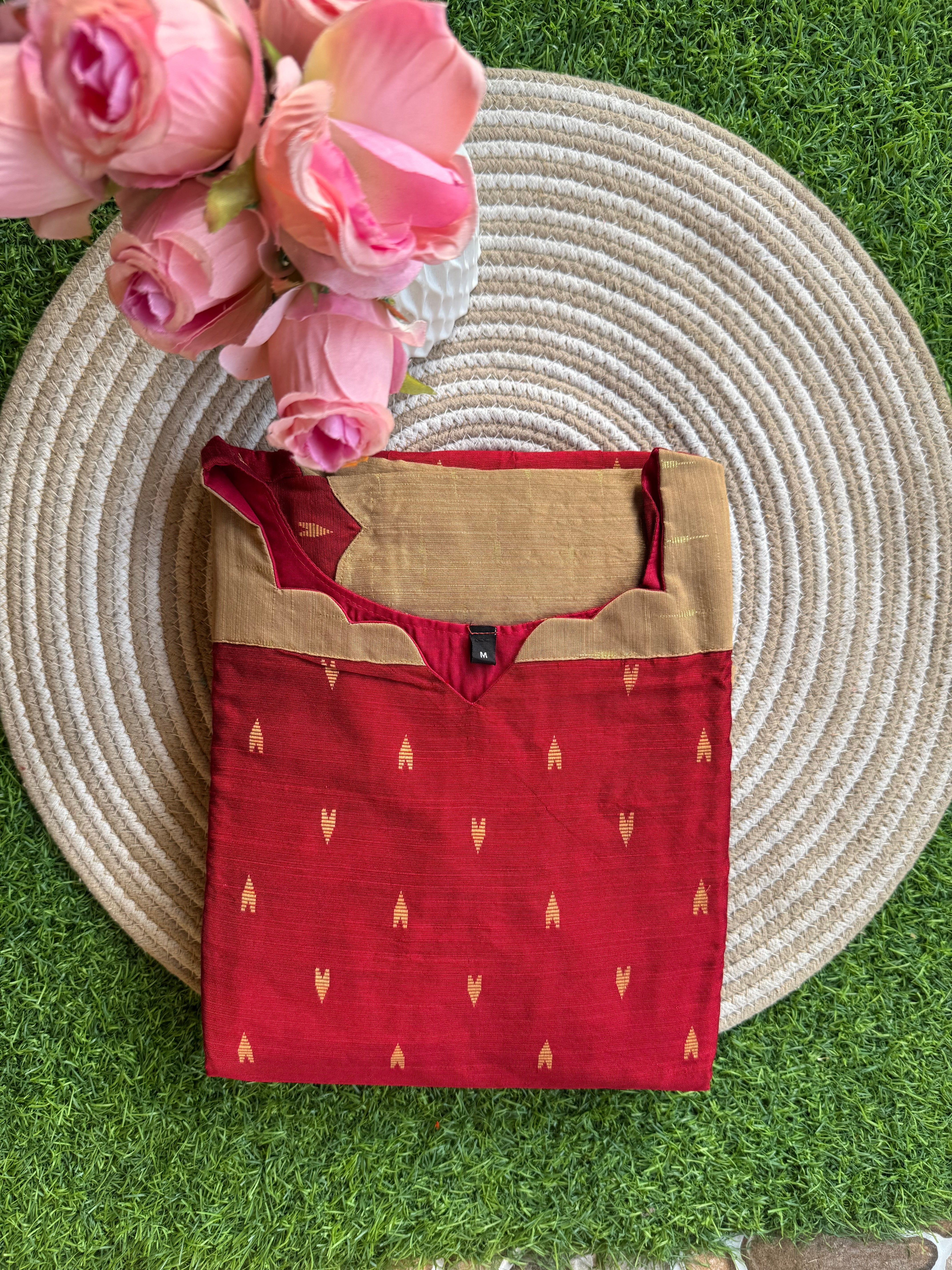 Festive wear Maternity raw silk maxi Maroon blossom