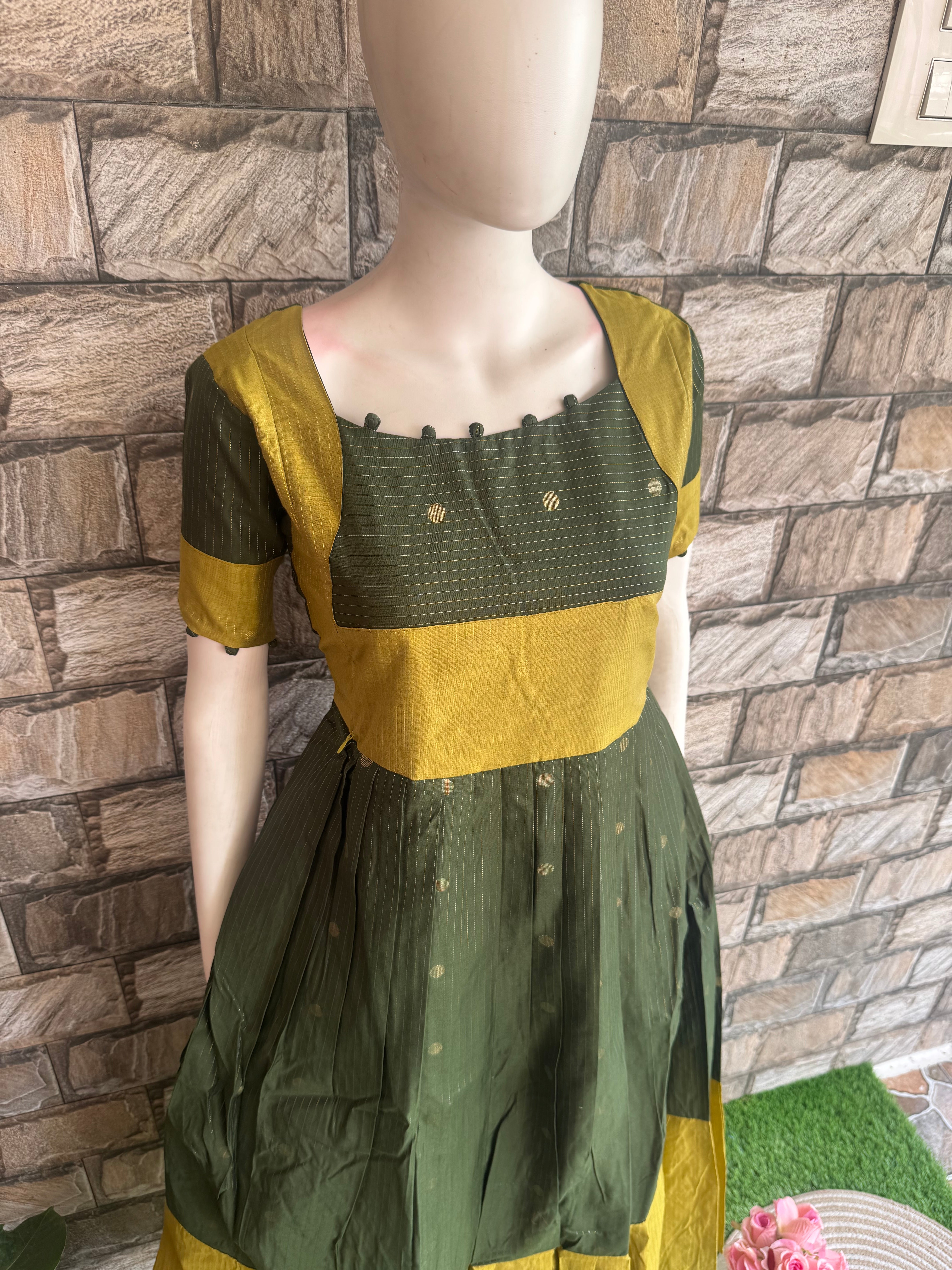 Festive wear Maternity raw silk maxi Olive Green
