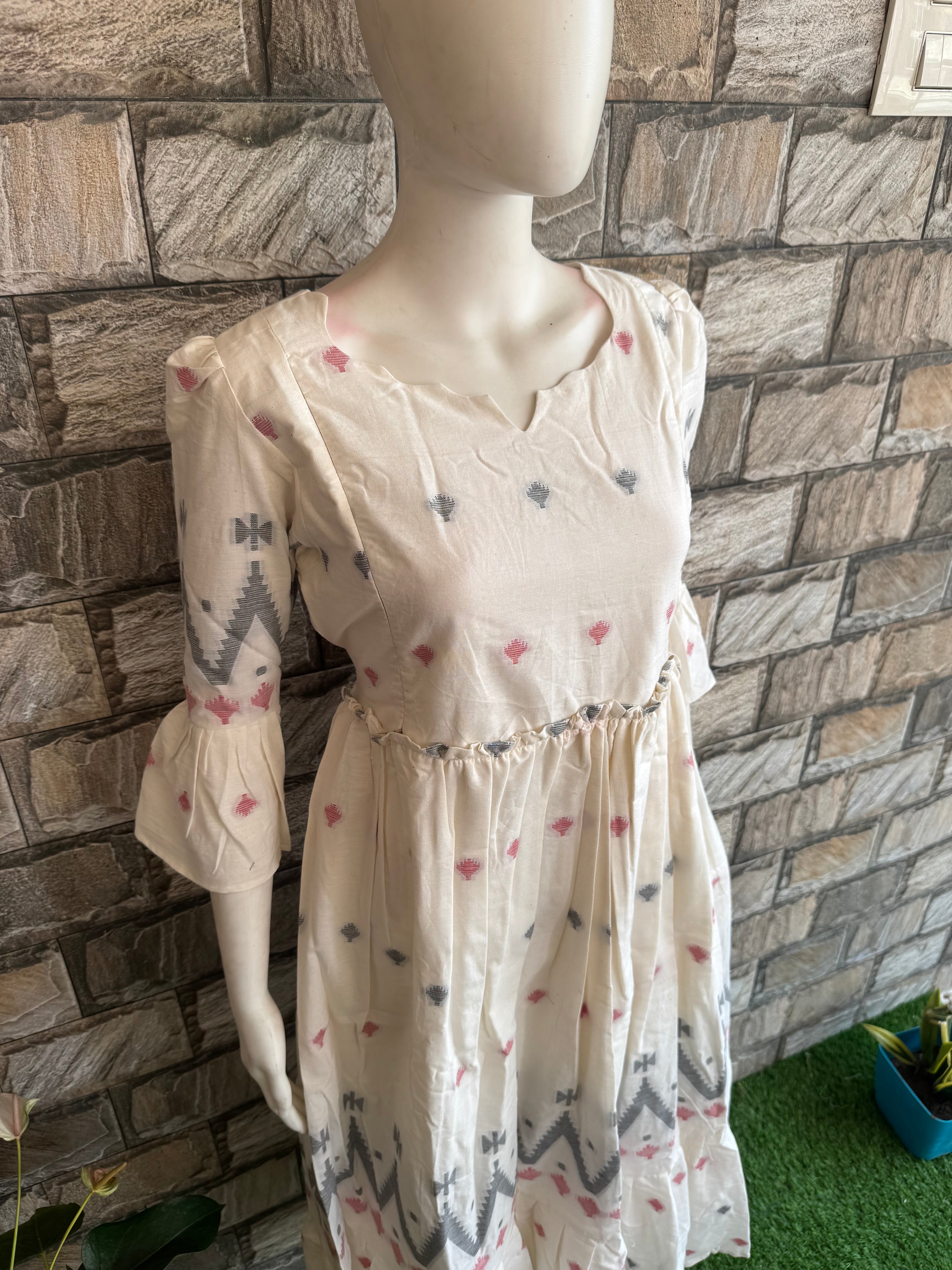 Milky white Handloom cotton Maternity maxi