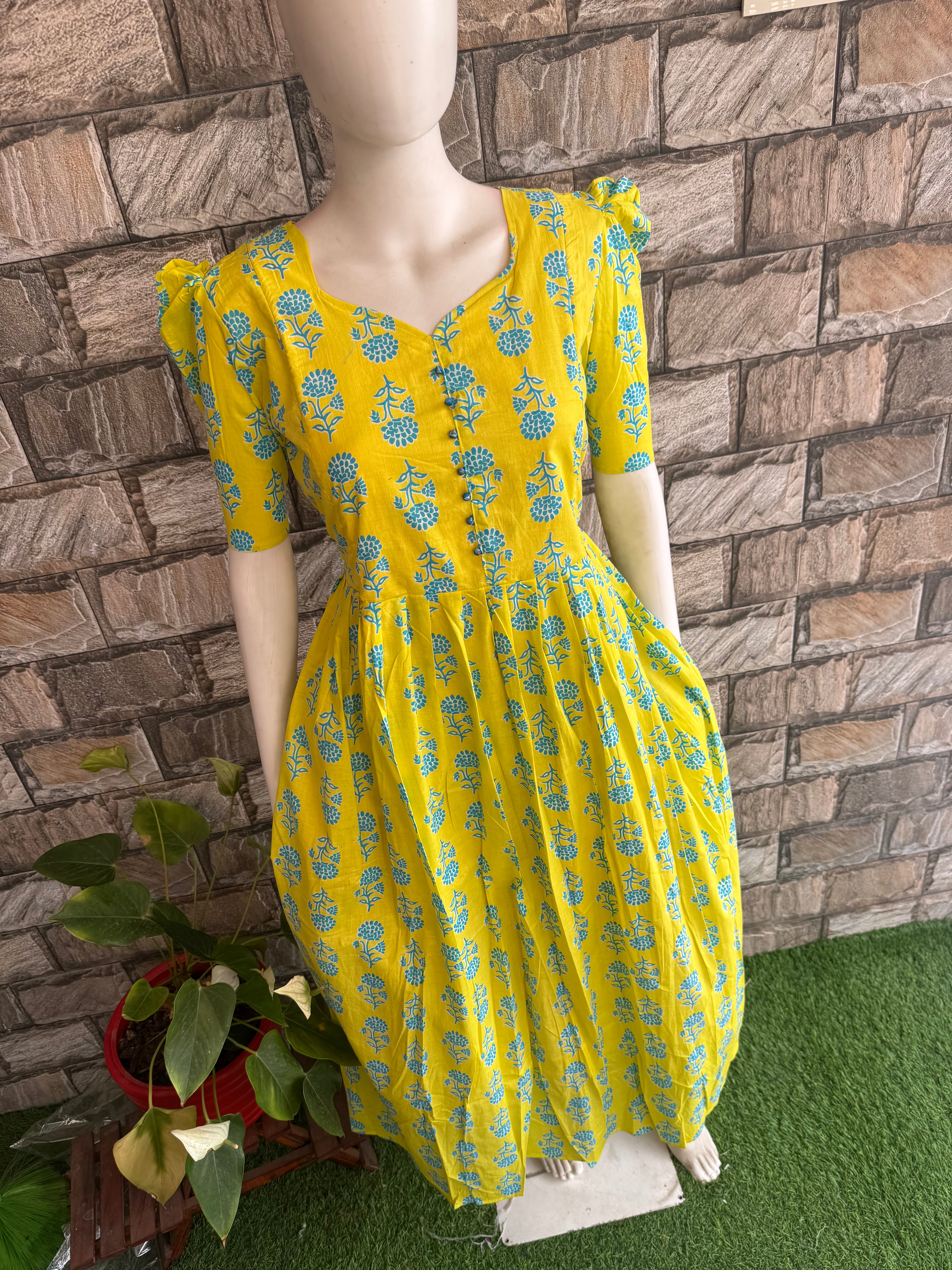 Lemon yellow cotton Maternity maxi