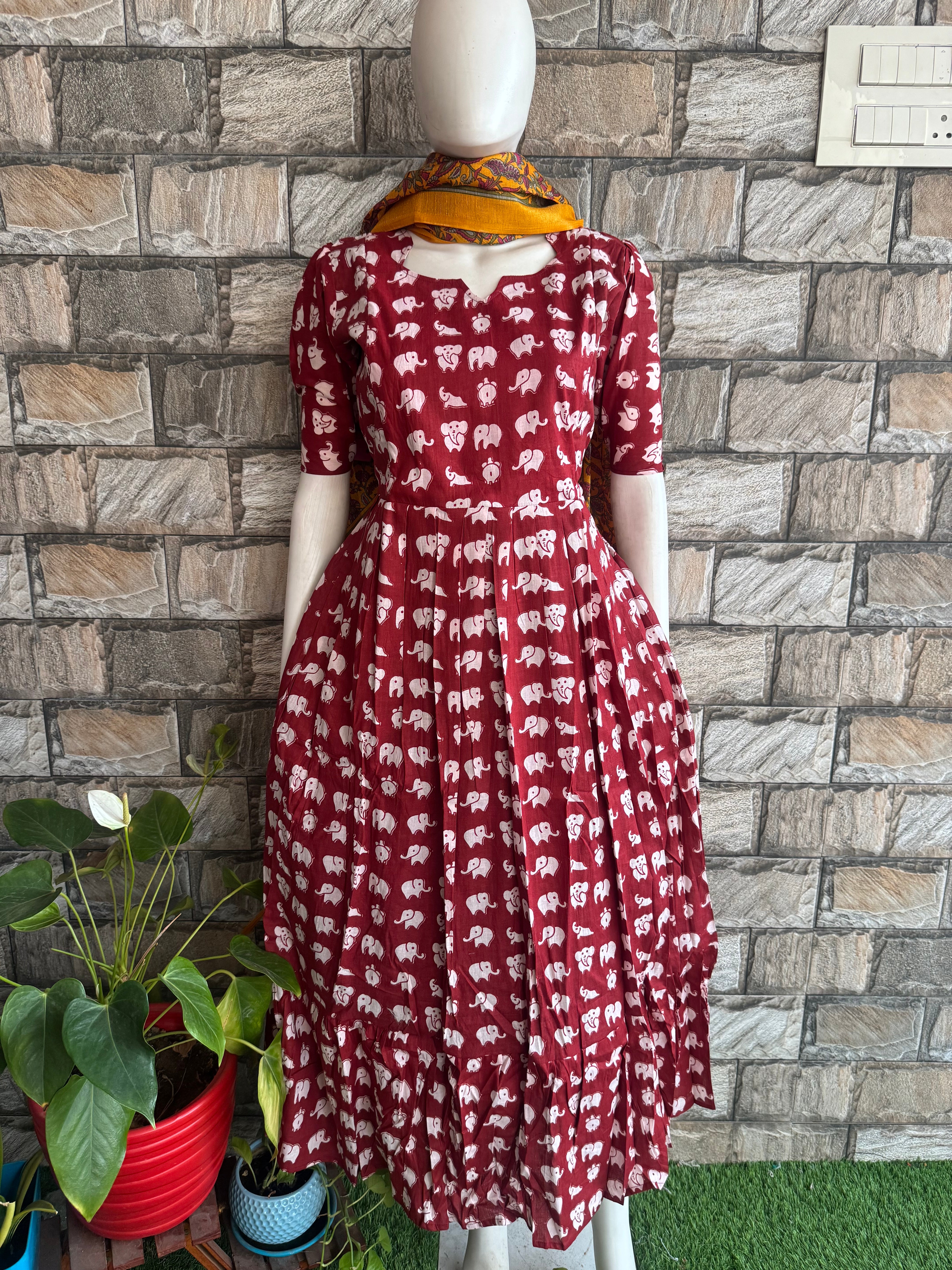 Maroon elephant soft cotton Maternity maxi