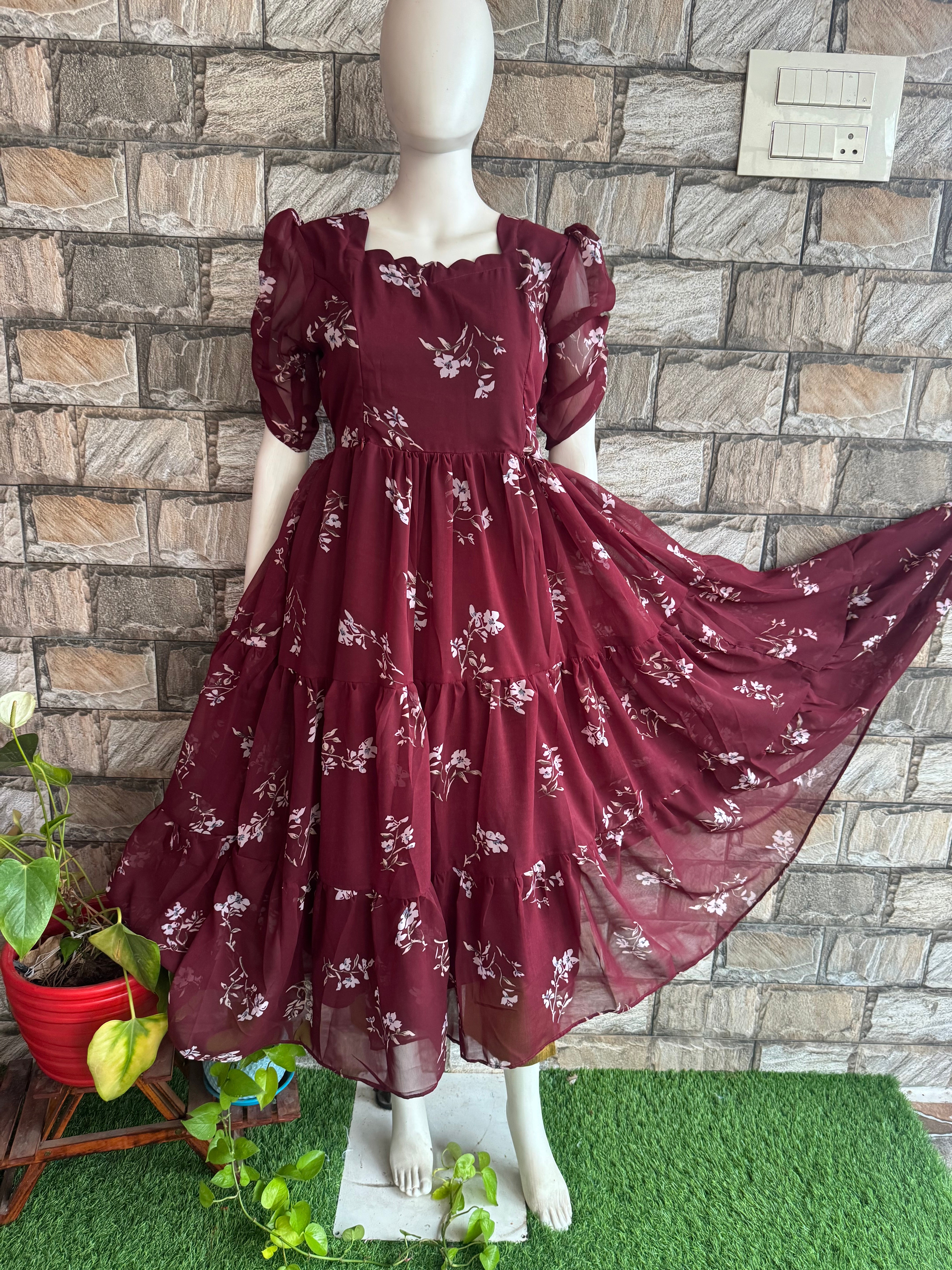 Maroon Georgette Maternity Feeding maxi