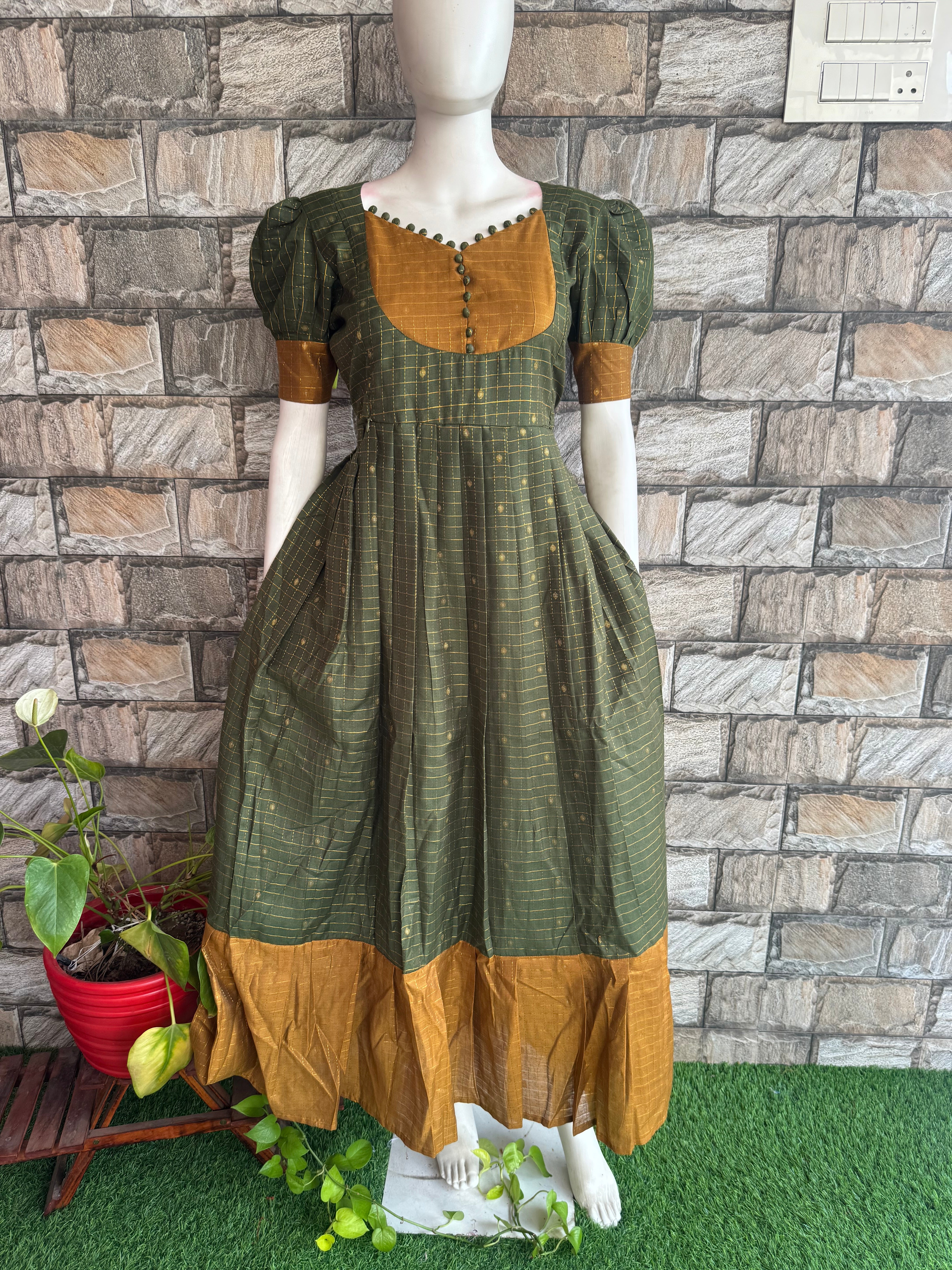 Festive wear Maternity Handloom silk maxi Mahendi