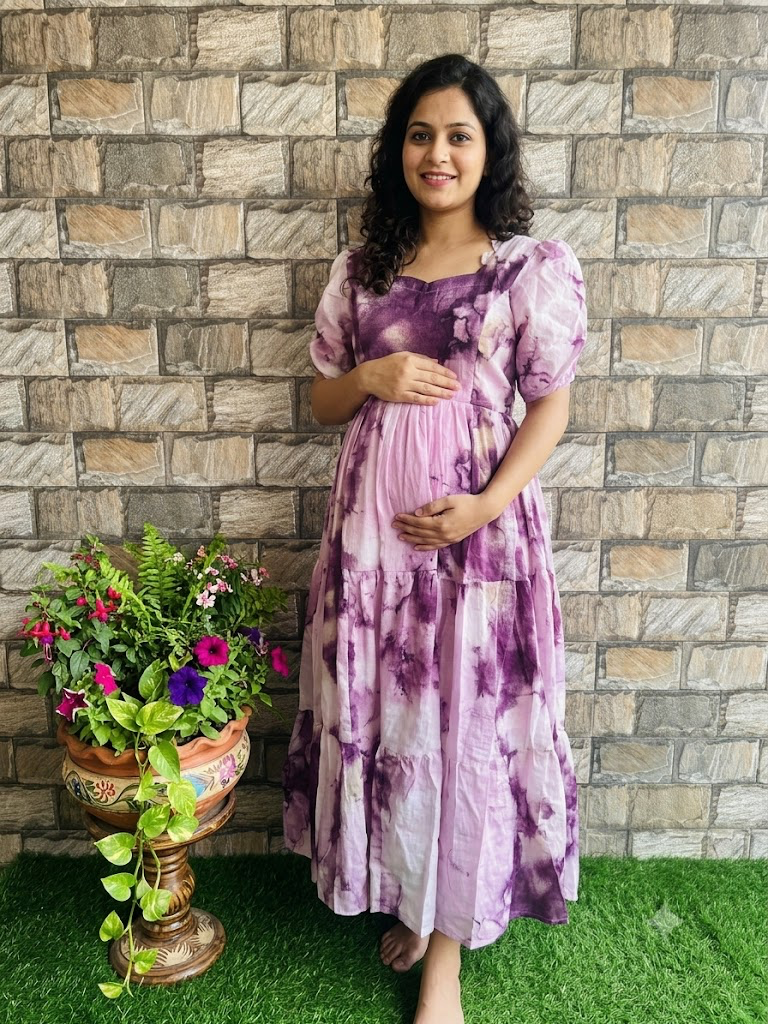 Delta crepe Maternity maxi brinjal wine marble