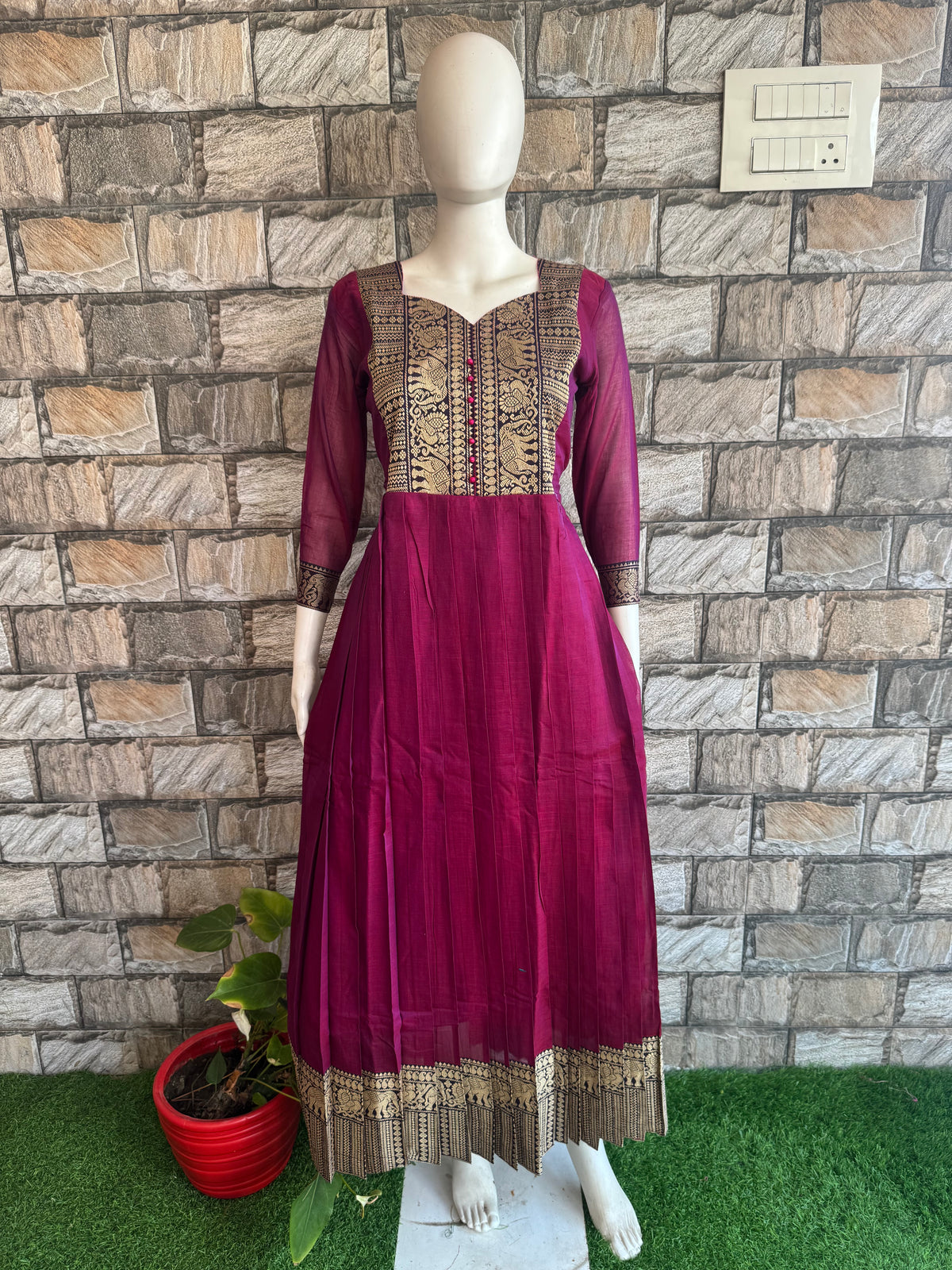 Diwali series Maternity chettinad cotton maxi with dupatta Brinjal wine