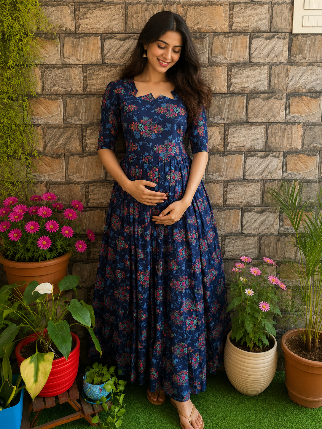 Bluey floral shade   soft cotton Maternity maxi
