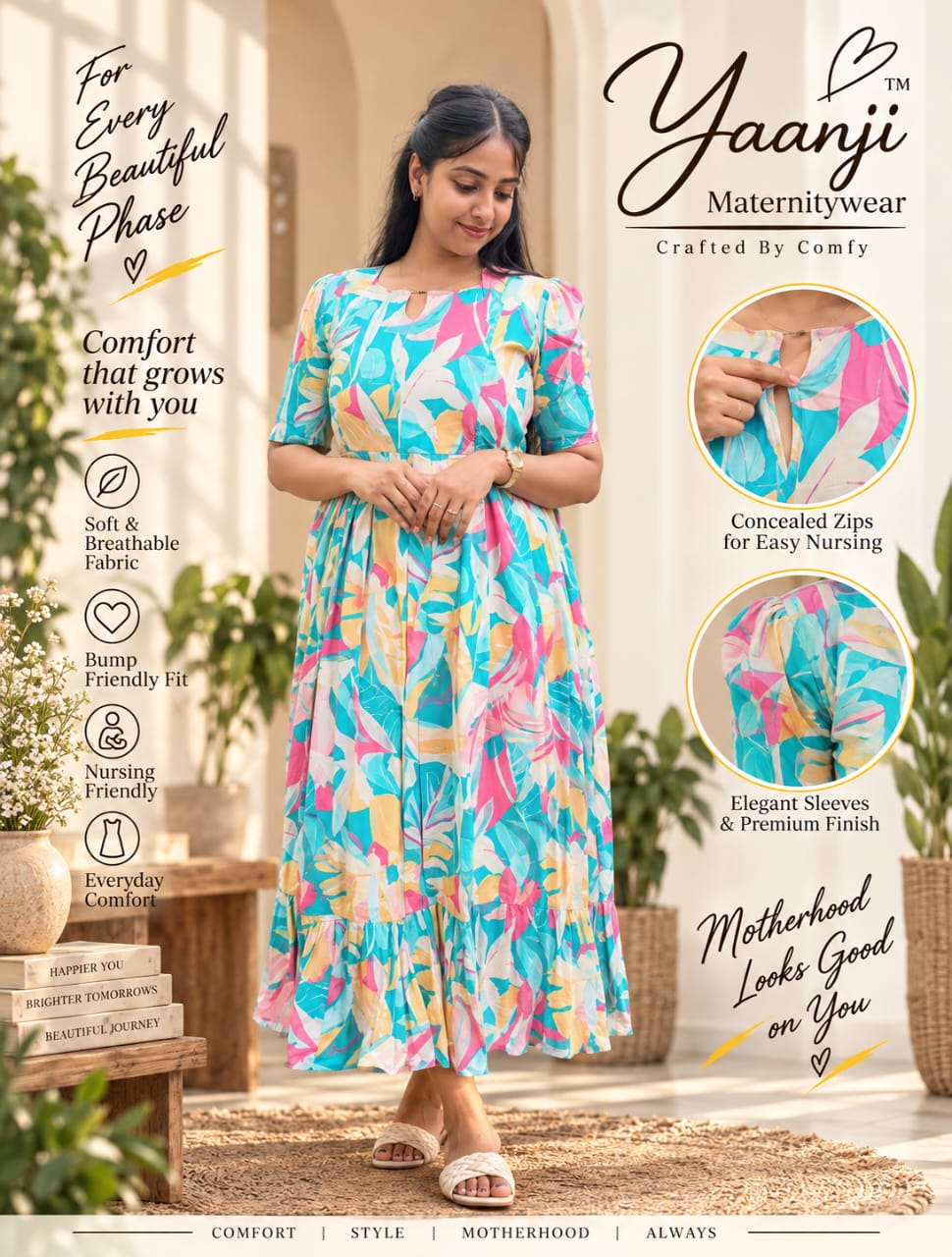 Soft cotton Maternity Feeding Maxi Sea Blue
