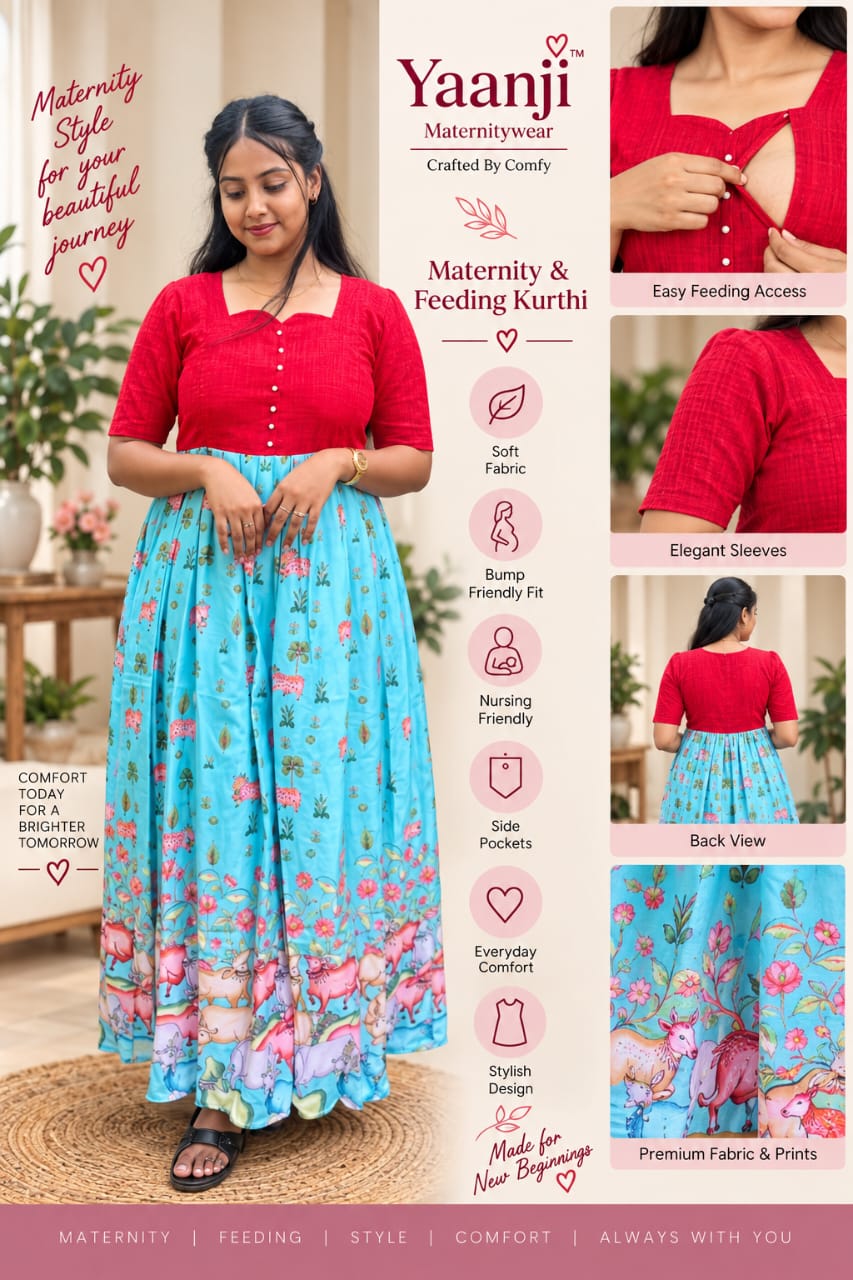 Handloom cotton Maternity Feeding Maxi Sea Blue Indhira