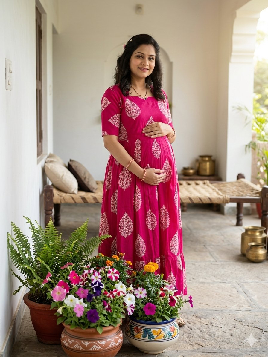 Soft cotton Maternity maxi without dupatta Candy pinki