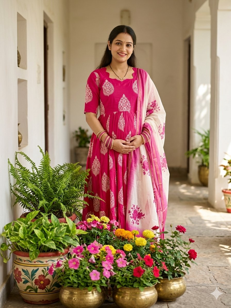 Soft cotton Maternity maxi with dupatta Candy pinki