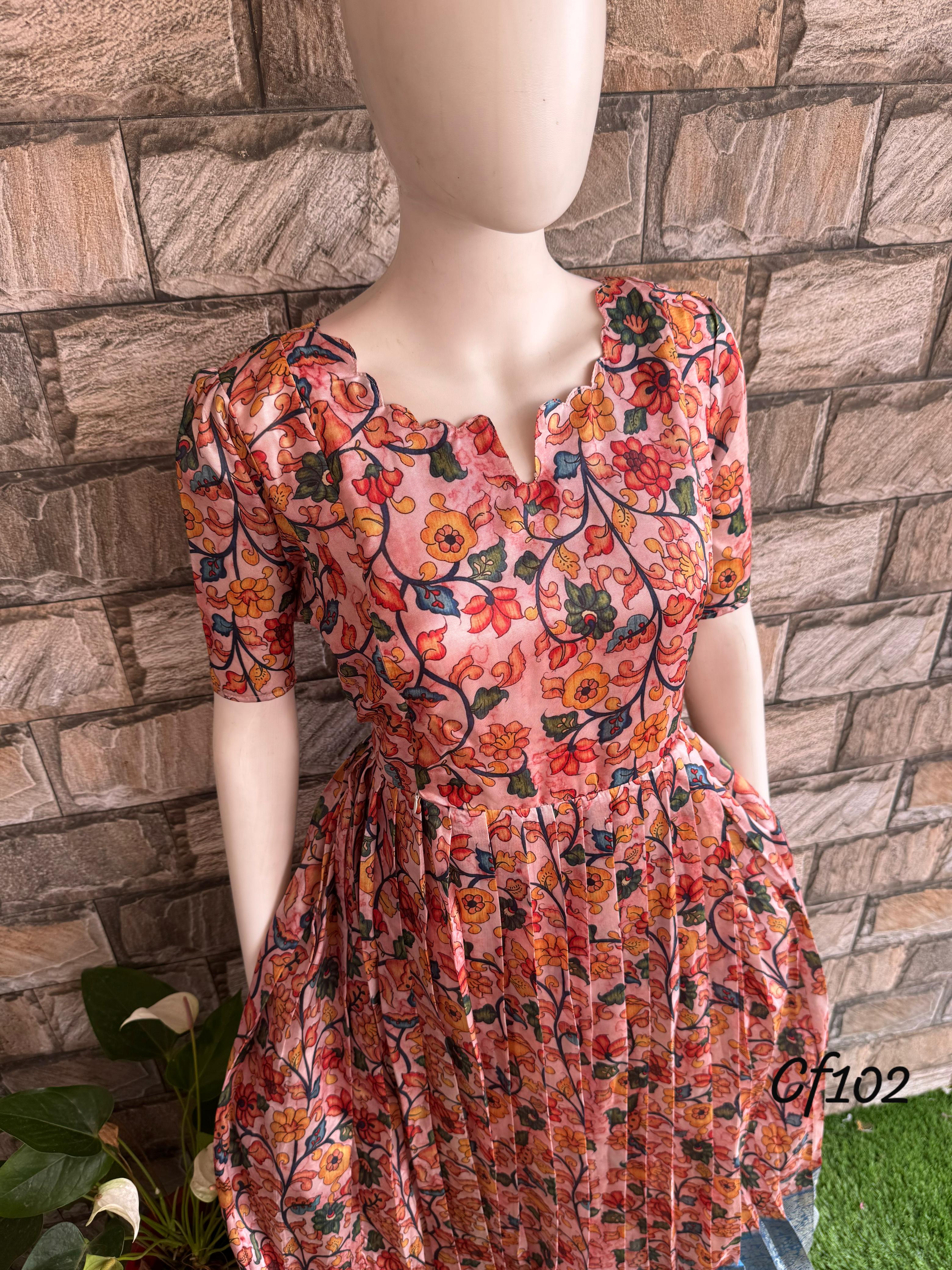 Peach kalamkari litchi silk maxi CF102