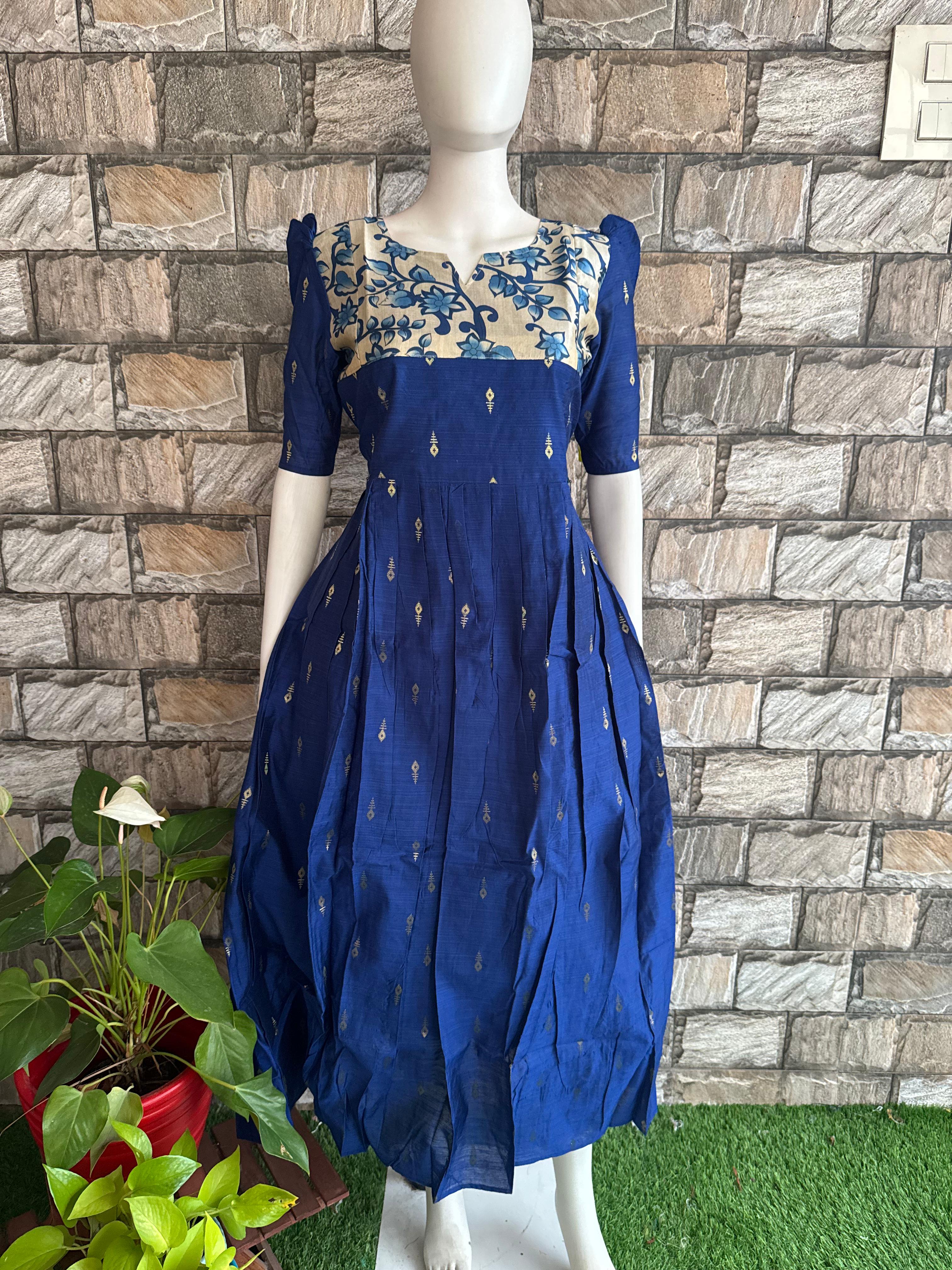 Royal blue raw silk maxi CF112