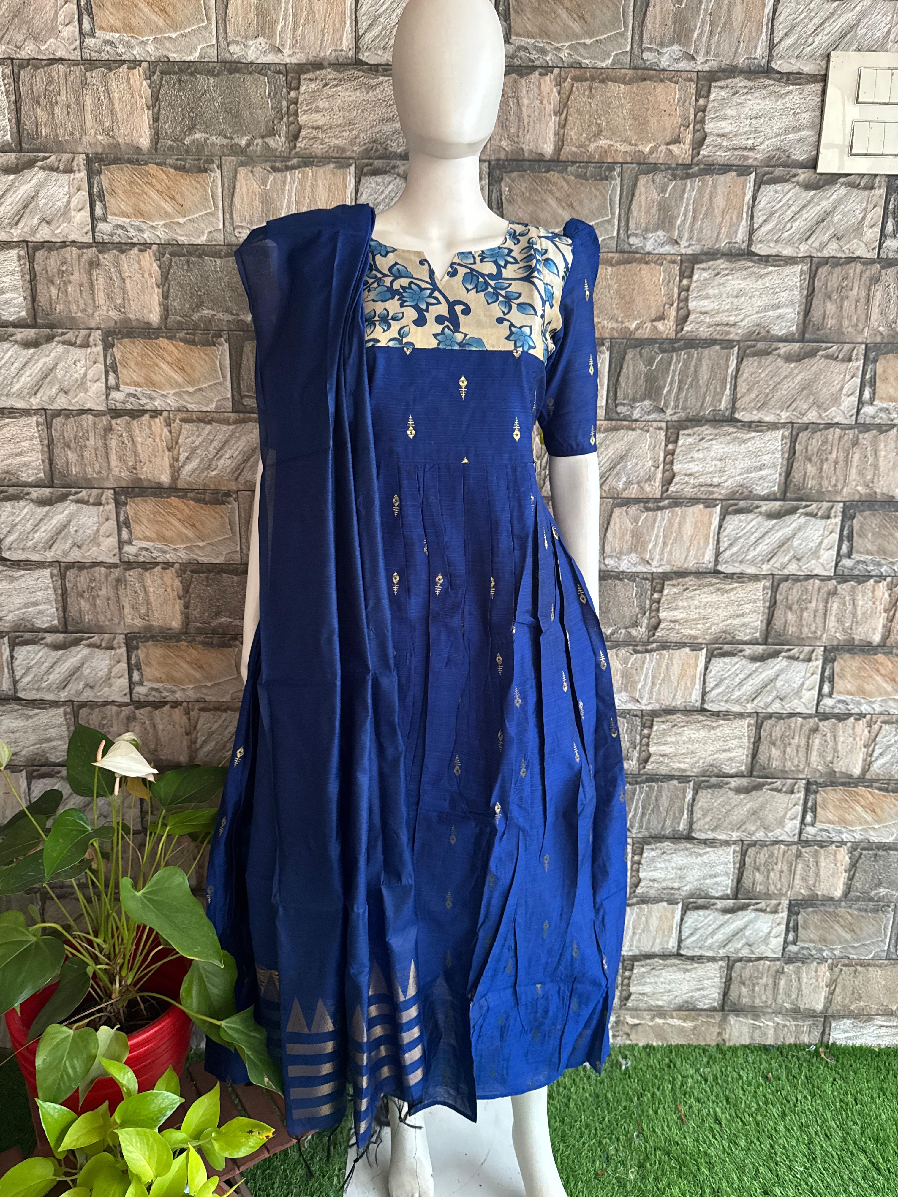 Royal blue raw silk maxi CF112
