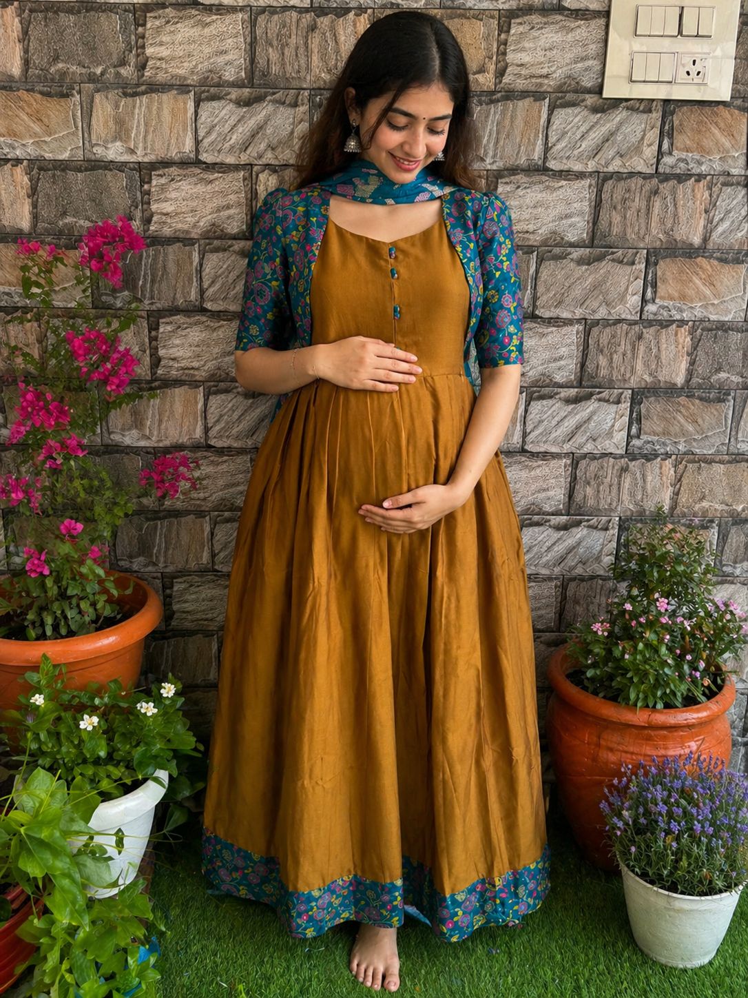 Silk   cotton Maternity maxi  Honey