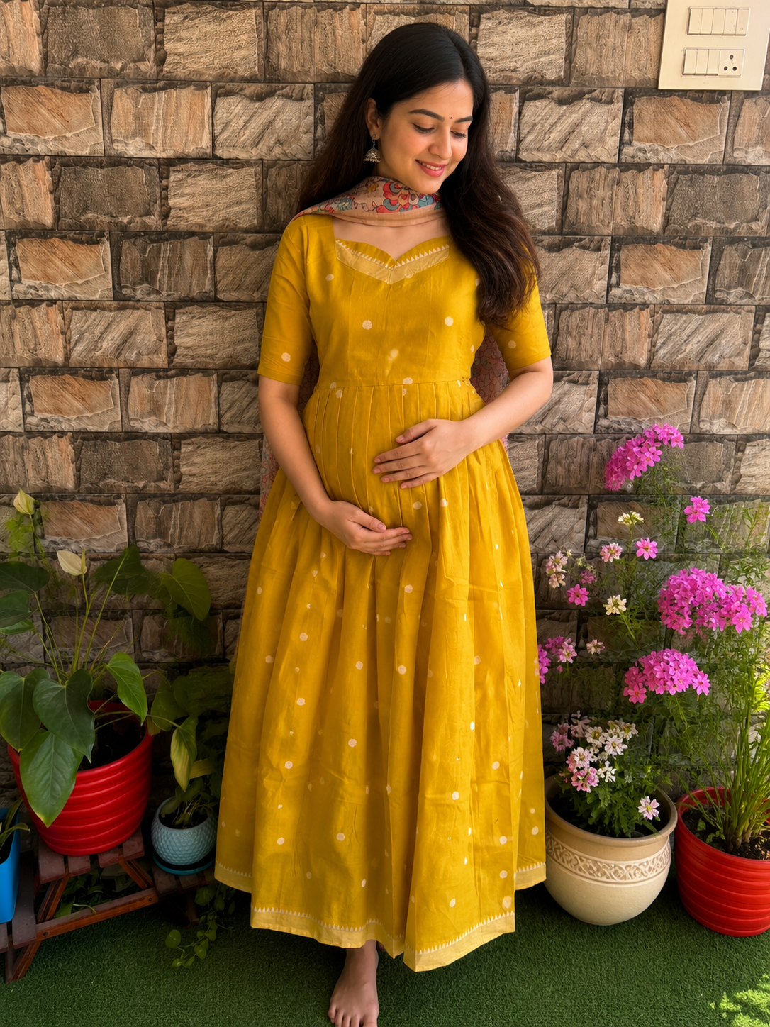 Maternity maxi Handloom cotton Best price Mango yellow