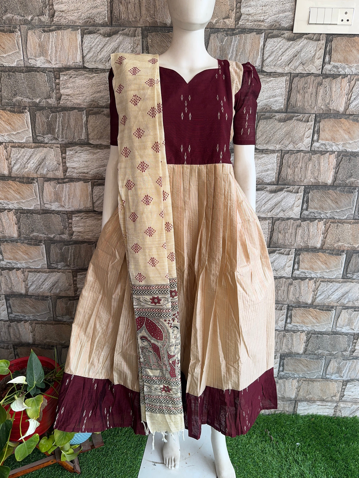 Diwali series silk kanta Maternity maxi with dupatta