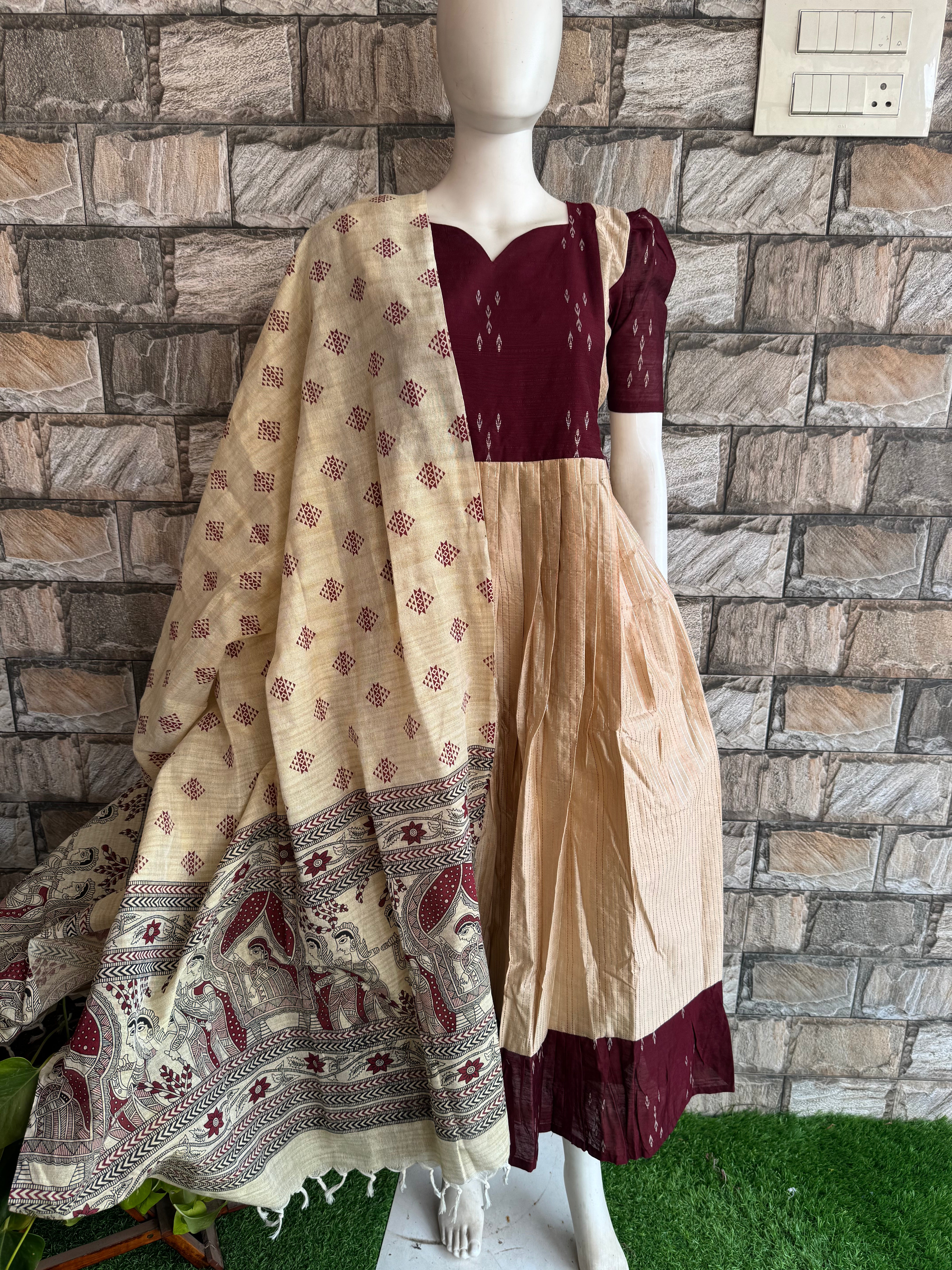 Diwali series silk kanta Maternity maxi with dupatta