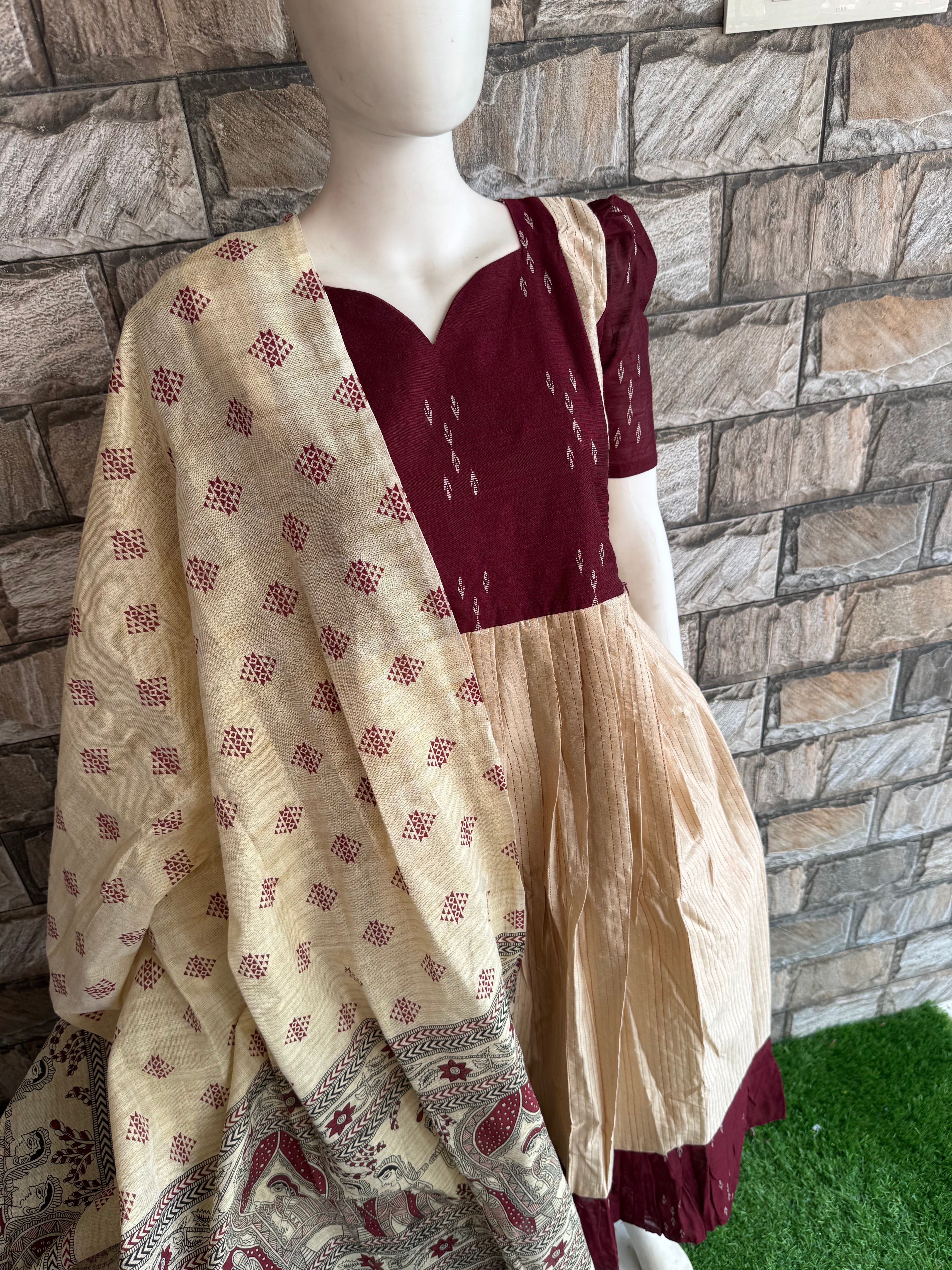 Diwali series silk kanta Maternity maxi with dupatta