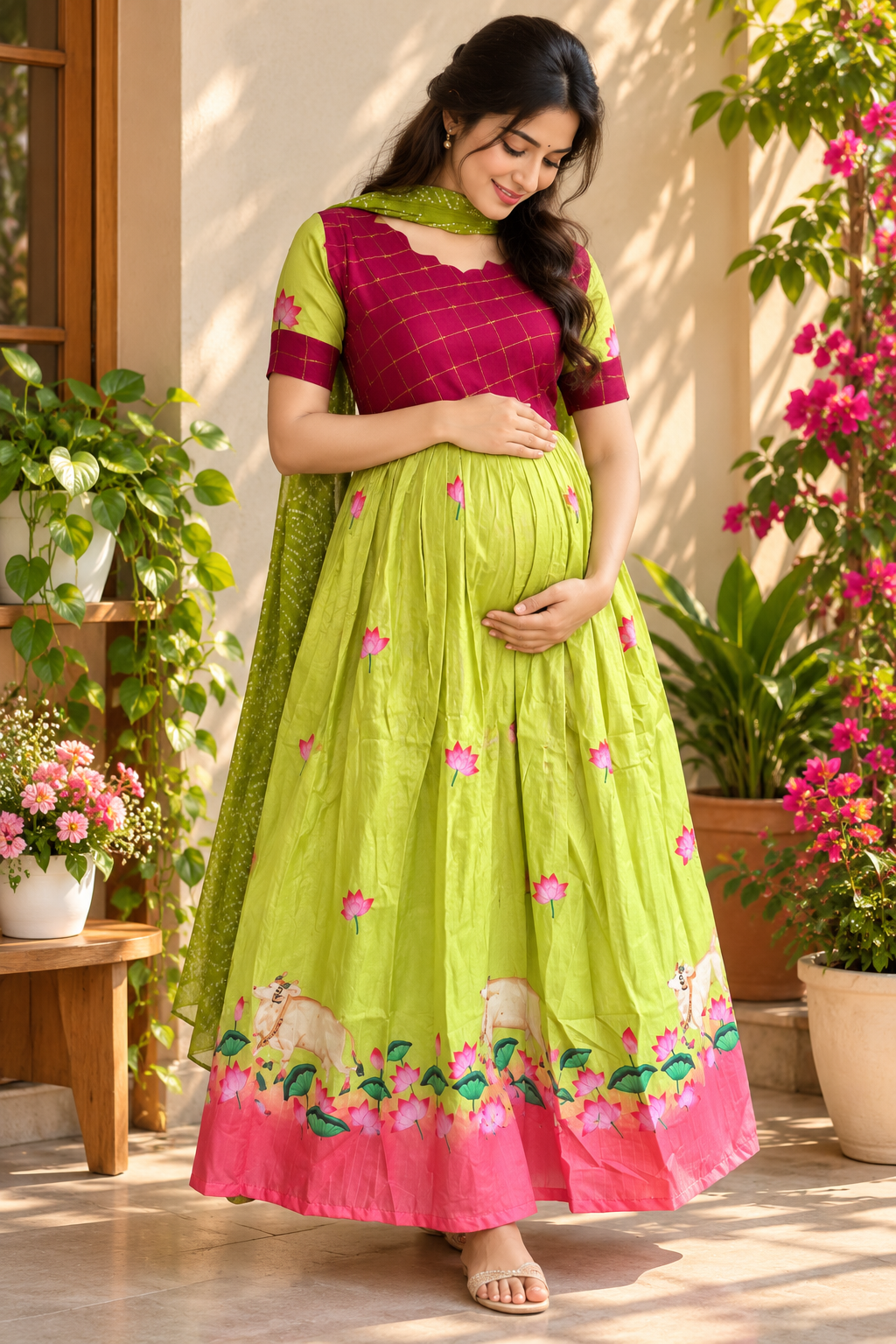 Pichwai  design Chanderi Maternity maxi