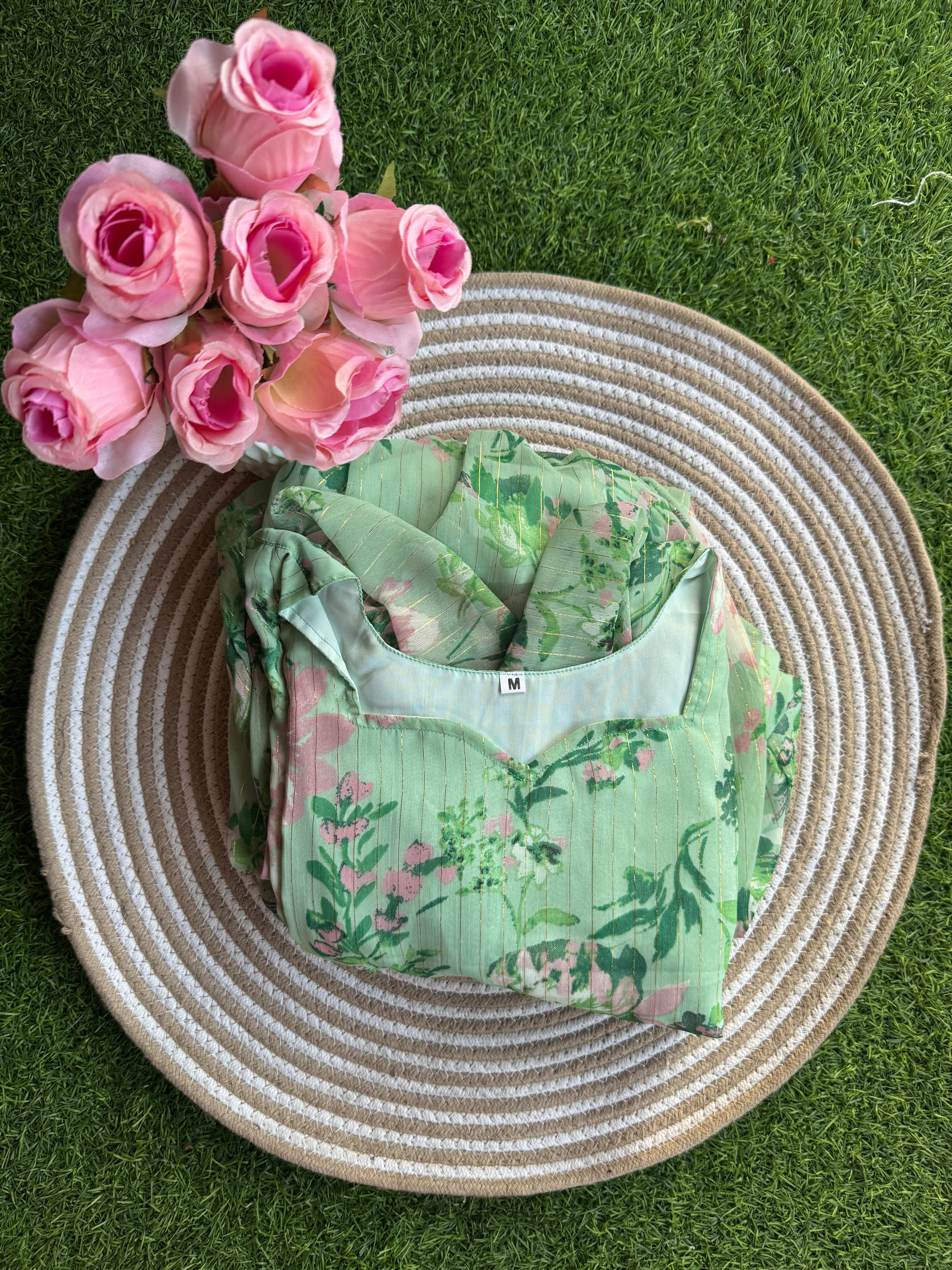 Pista green Georgette maternity maxi