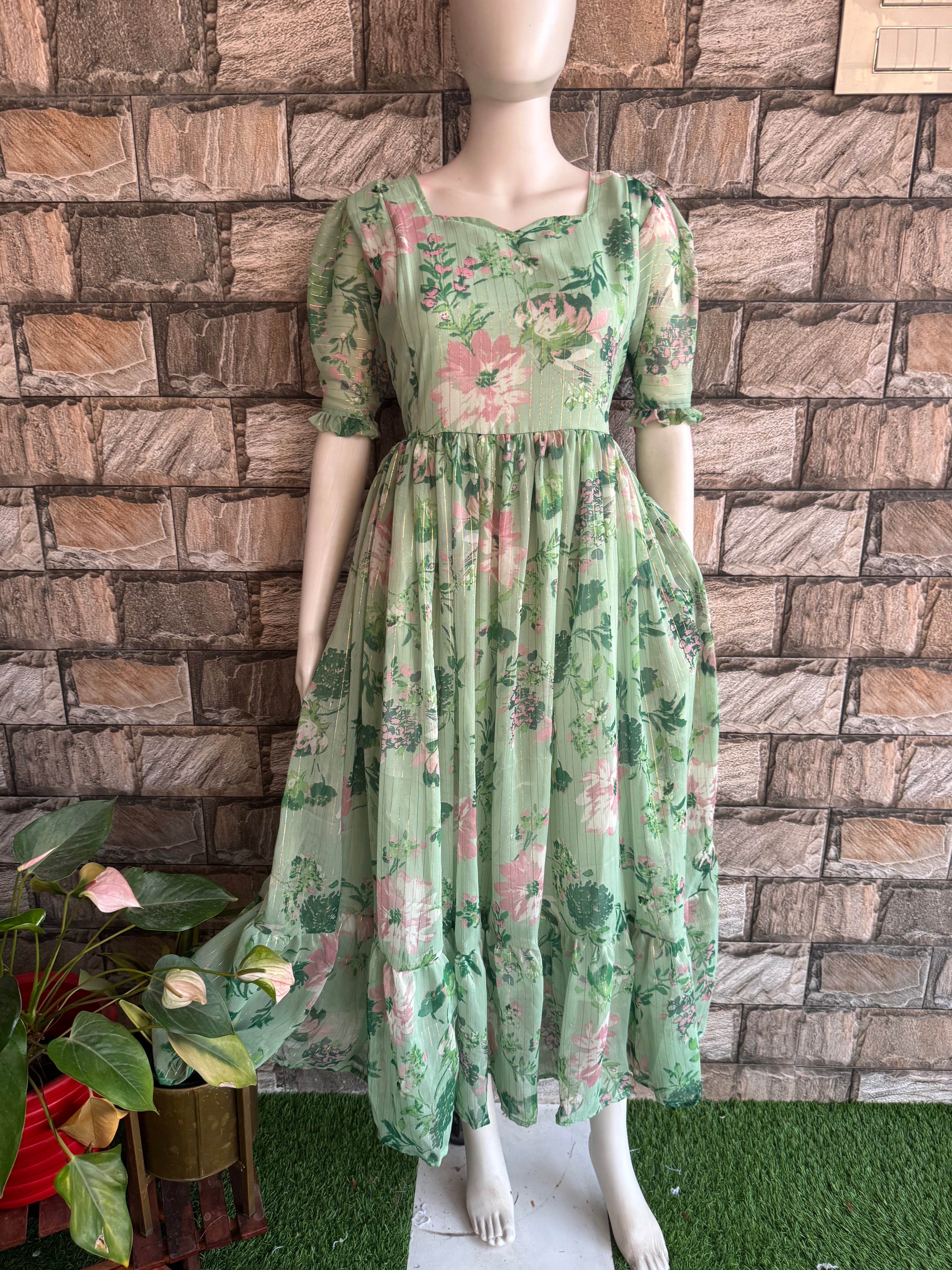 Pista green Georgette maternity maxi