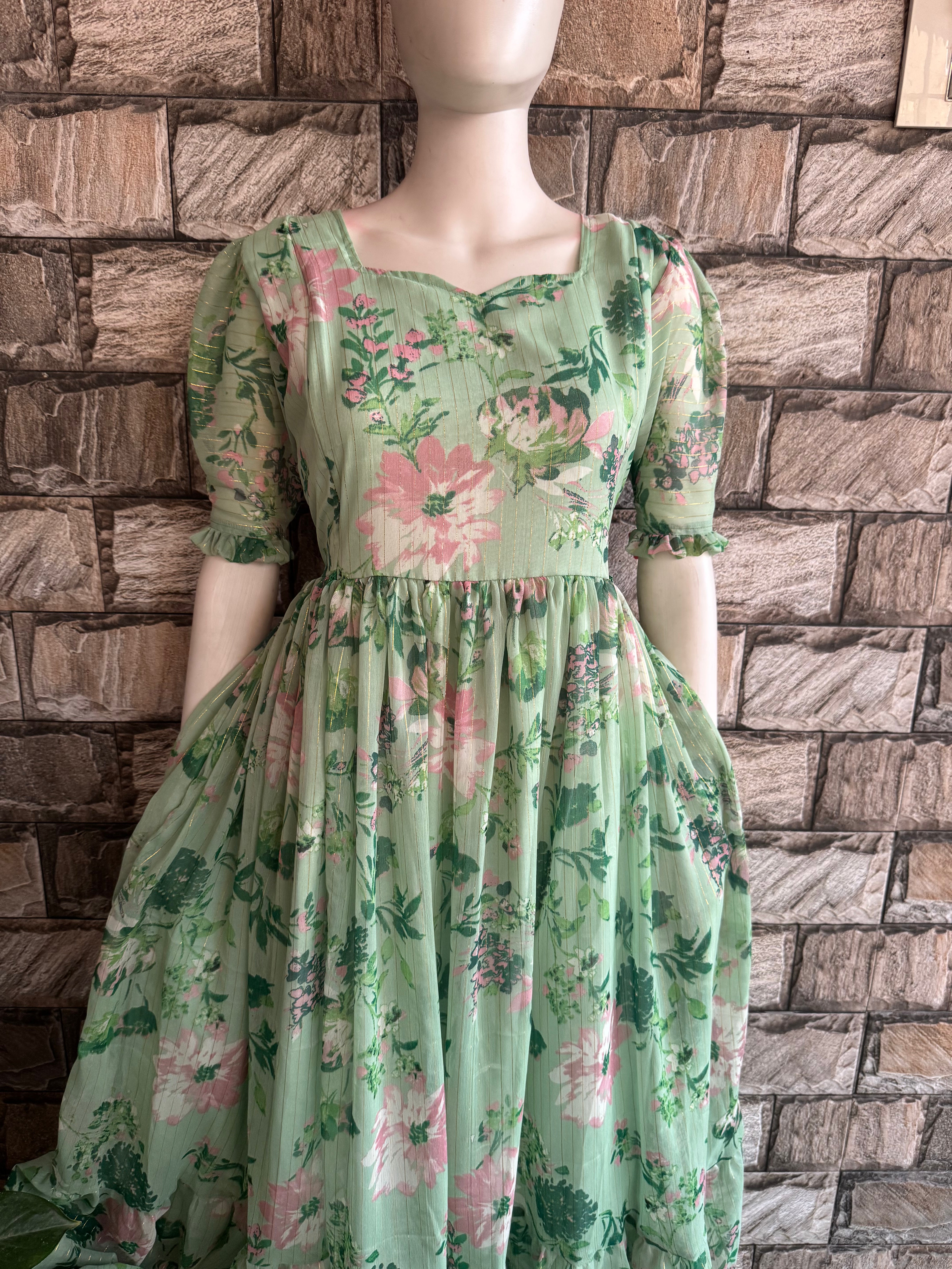 Pista green Georgette maternity maxi