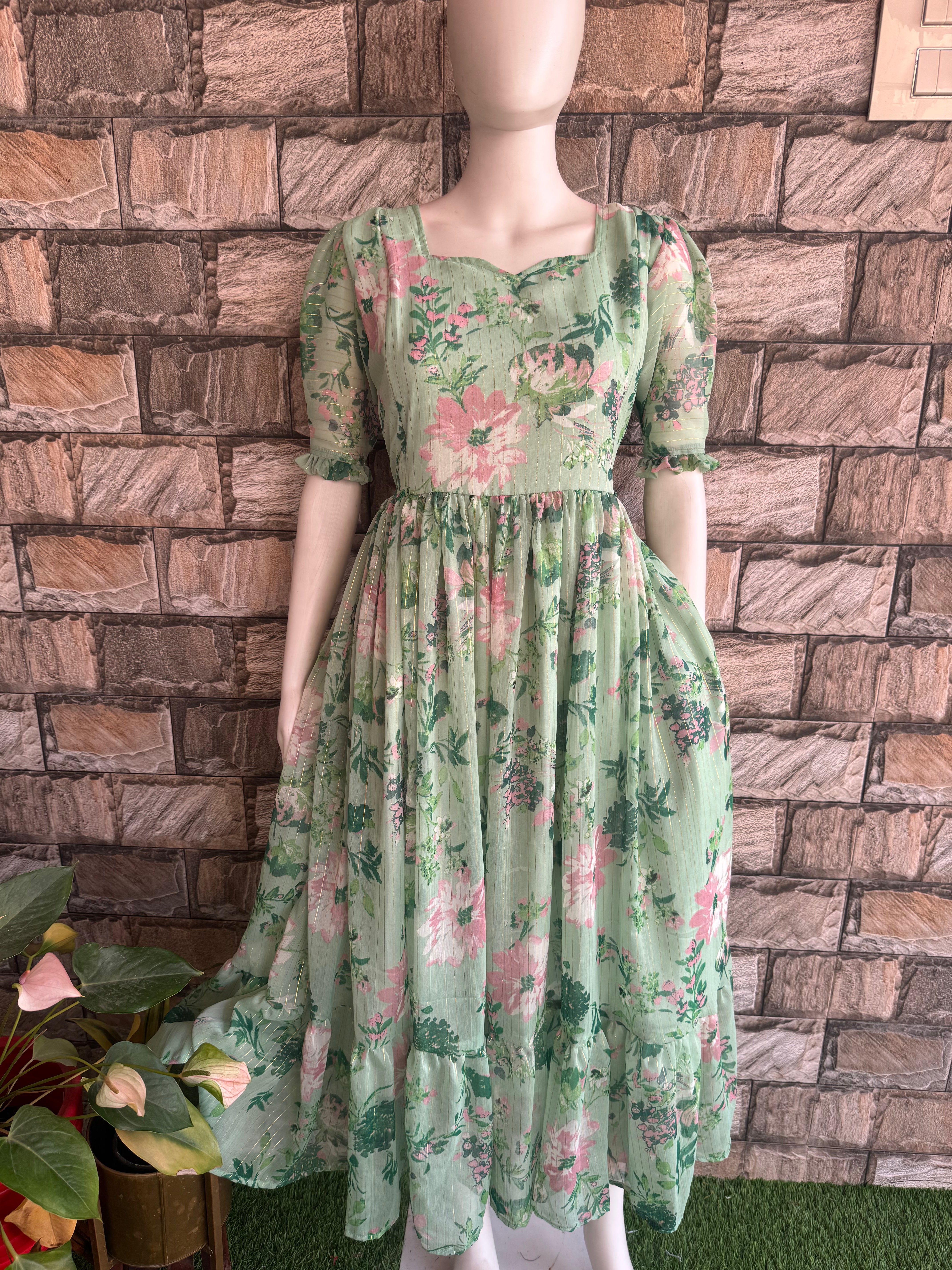 Pista green Georgette maternity maxi
