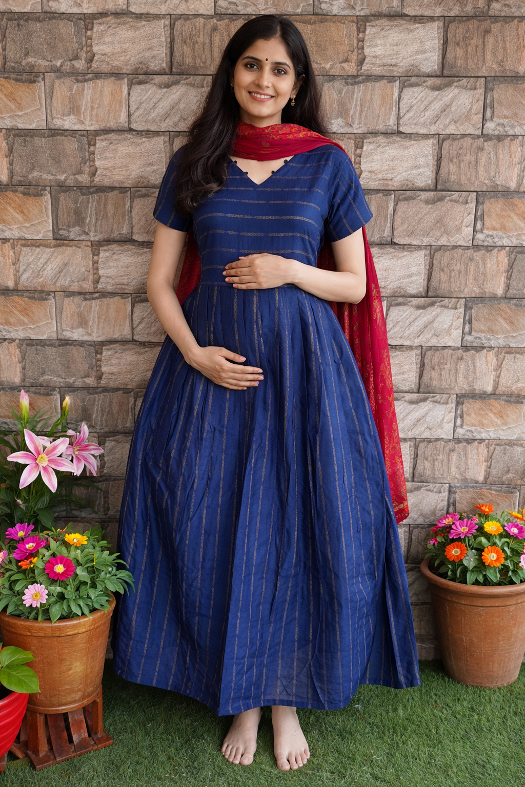 Royal Blue raw silk maternity maxi