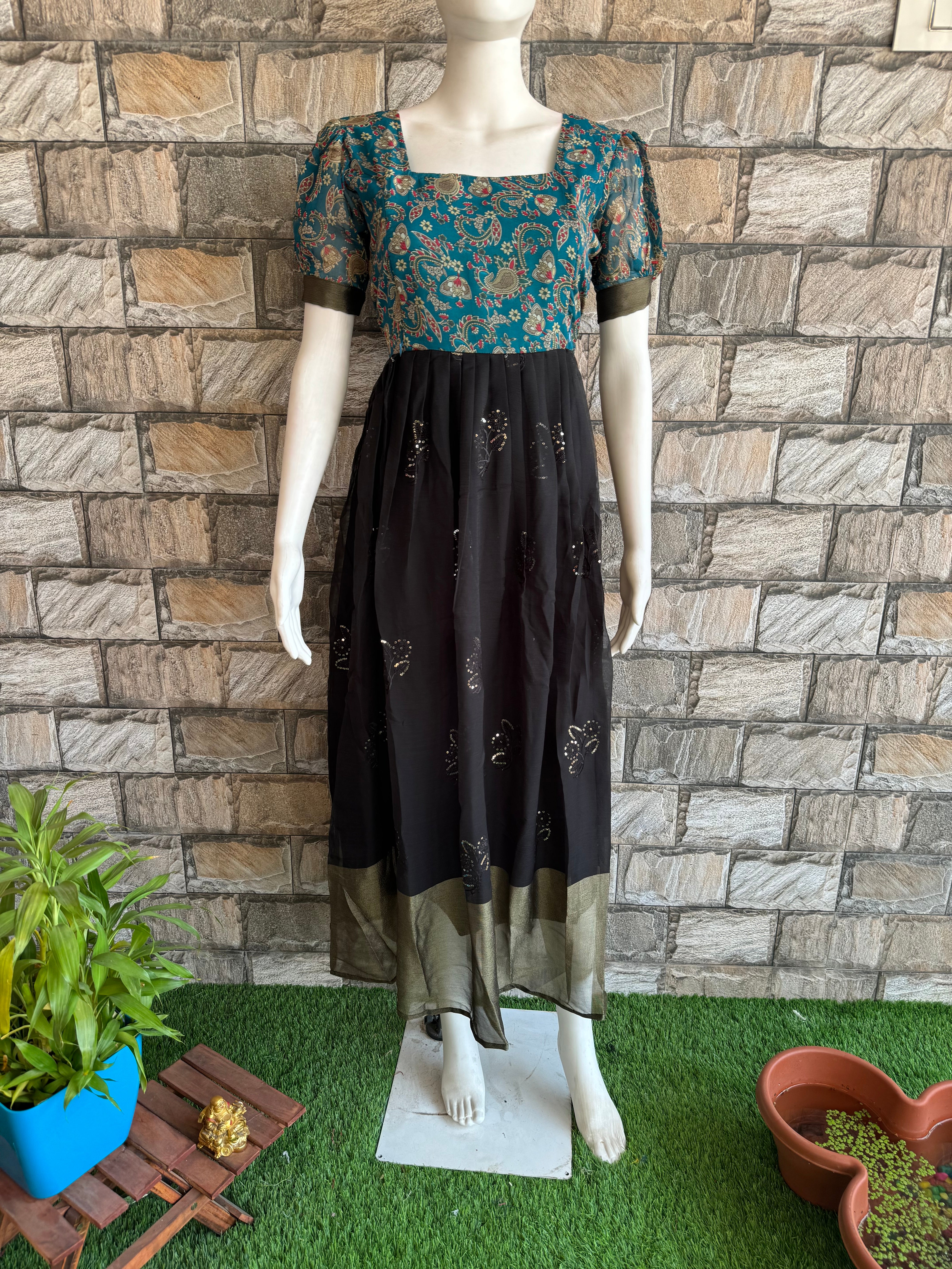 Green Georgette black silk