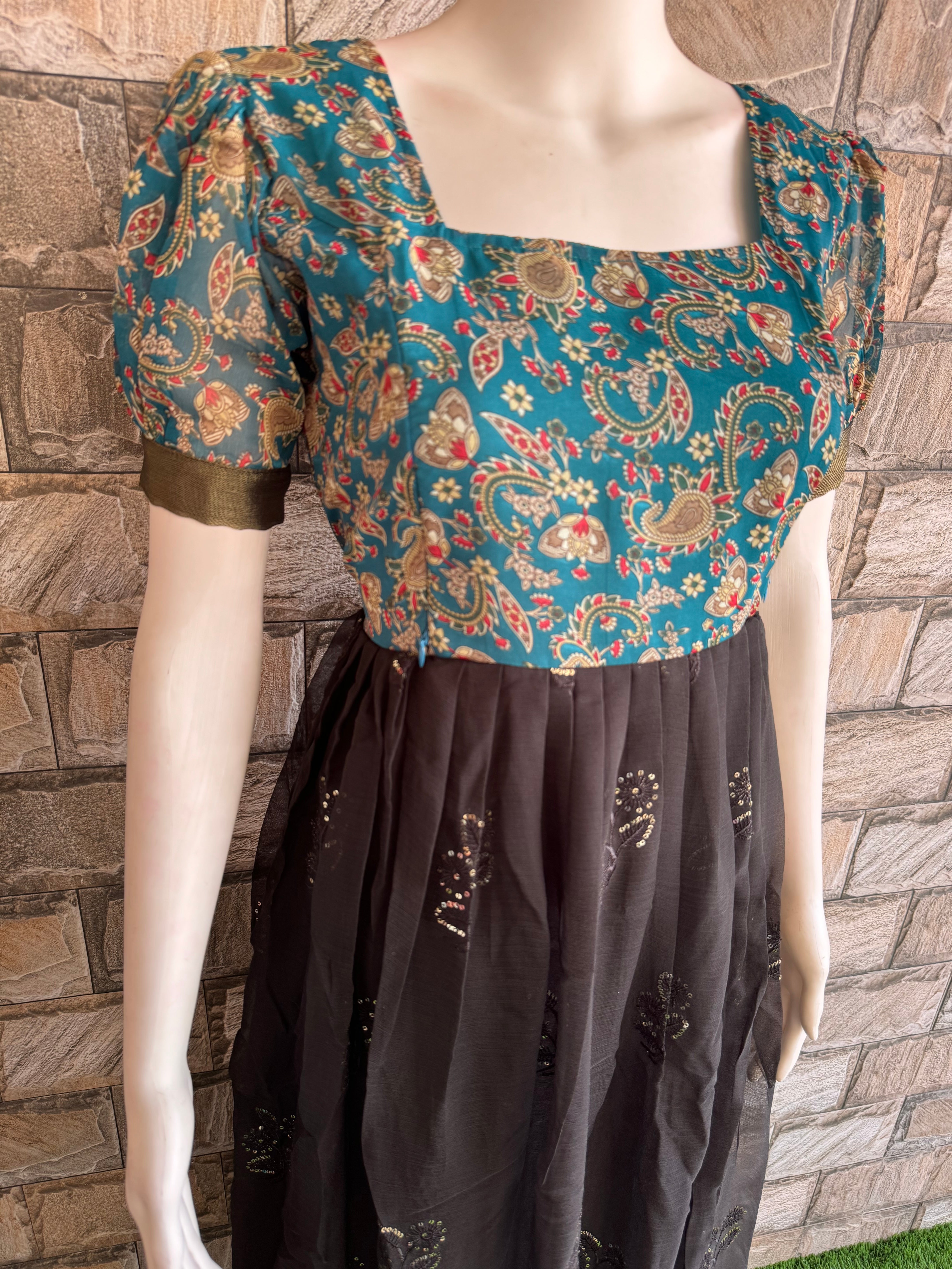 Green Georgette black silk