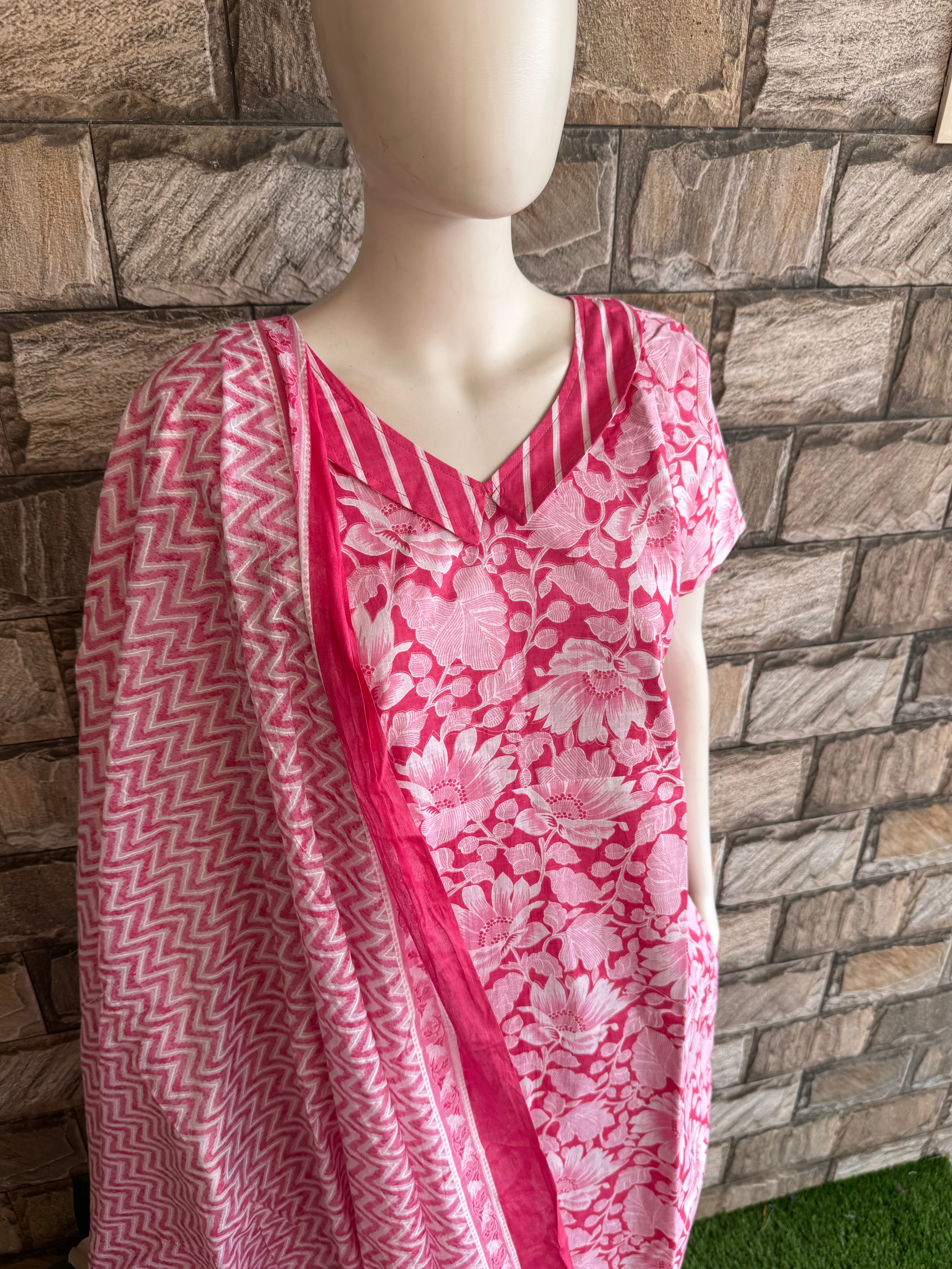 Pink 3 piece set Top+ pant + dupatta