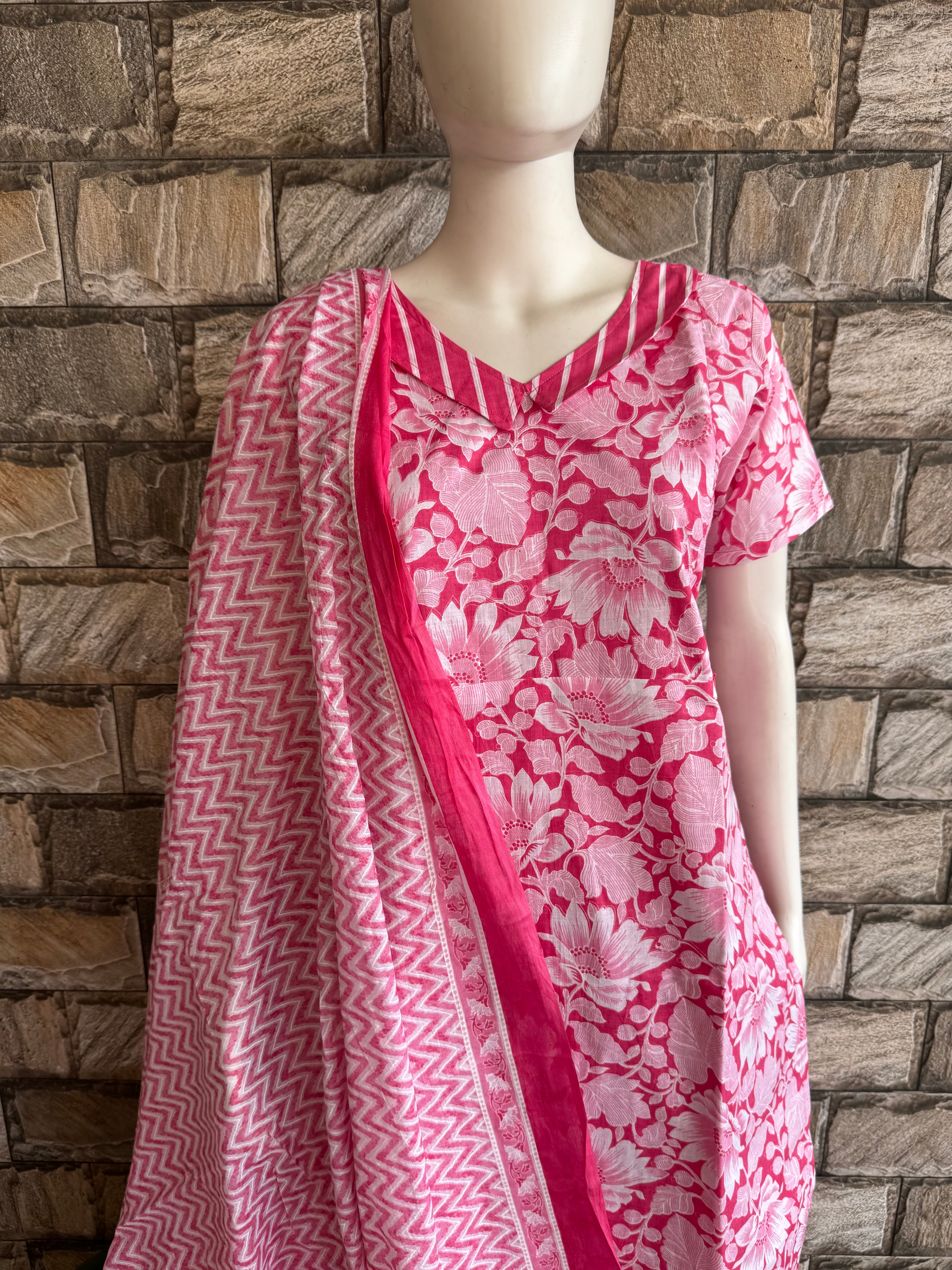 Pink 3 piece set Top+ pant + dupatta