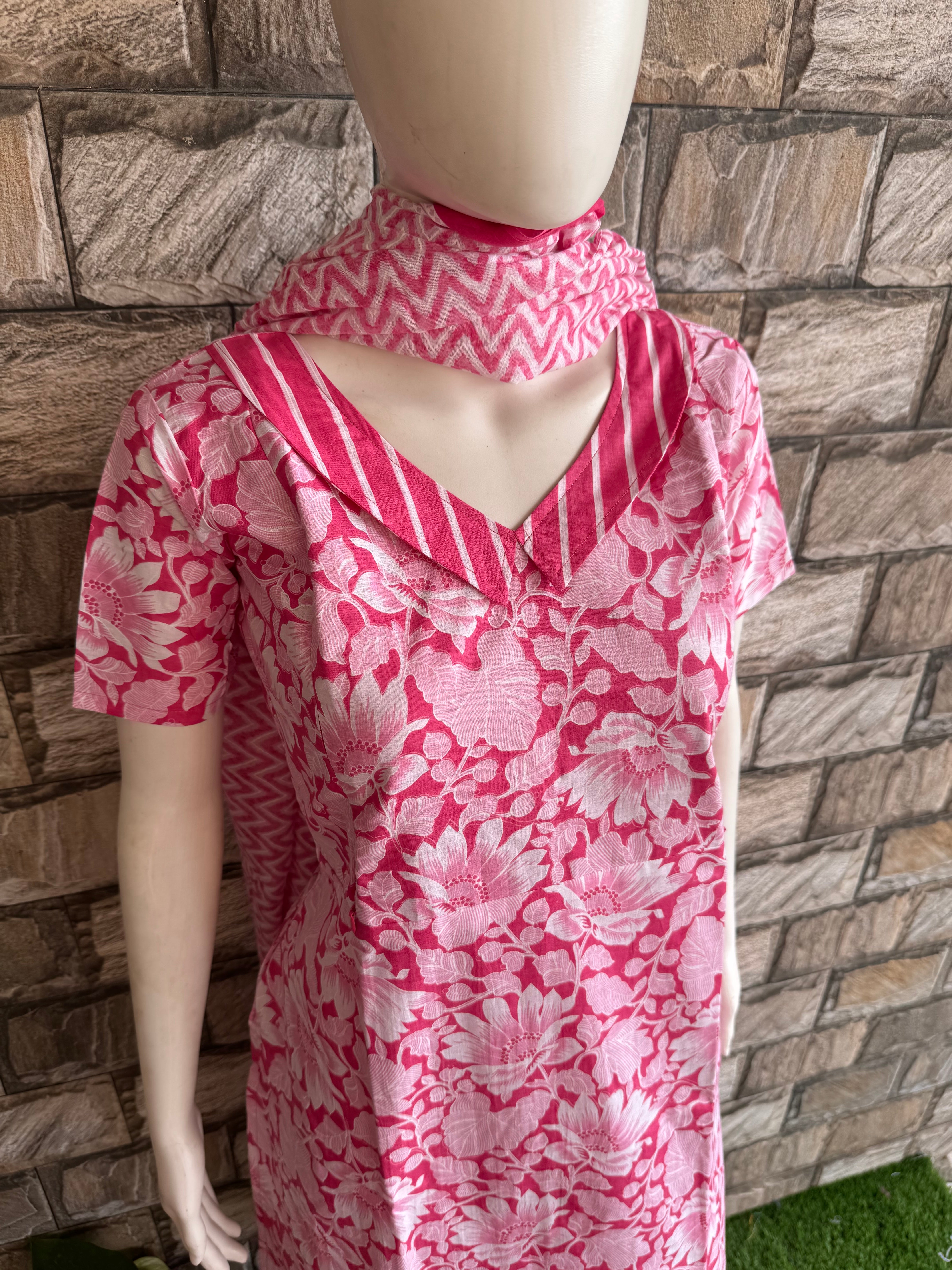 Pink 3 piece set Top+ pant + dupatta