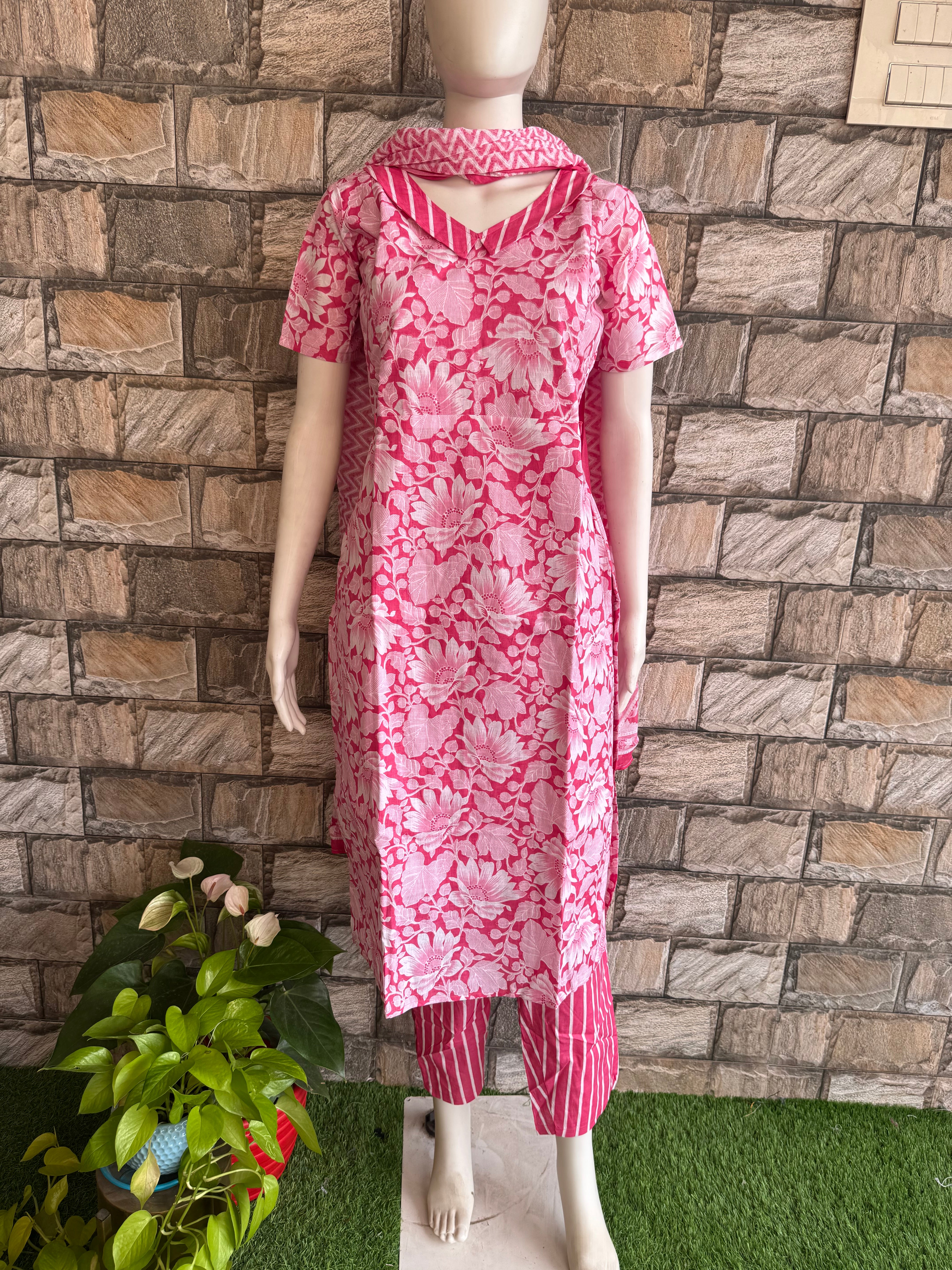 Pink 3 piece set Top+ pant + dupatta