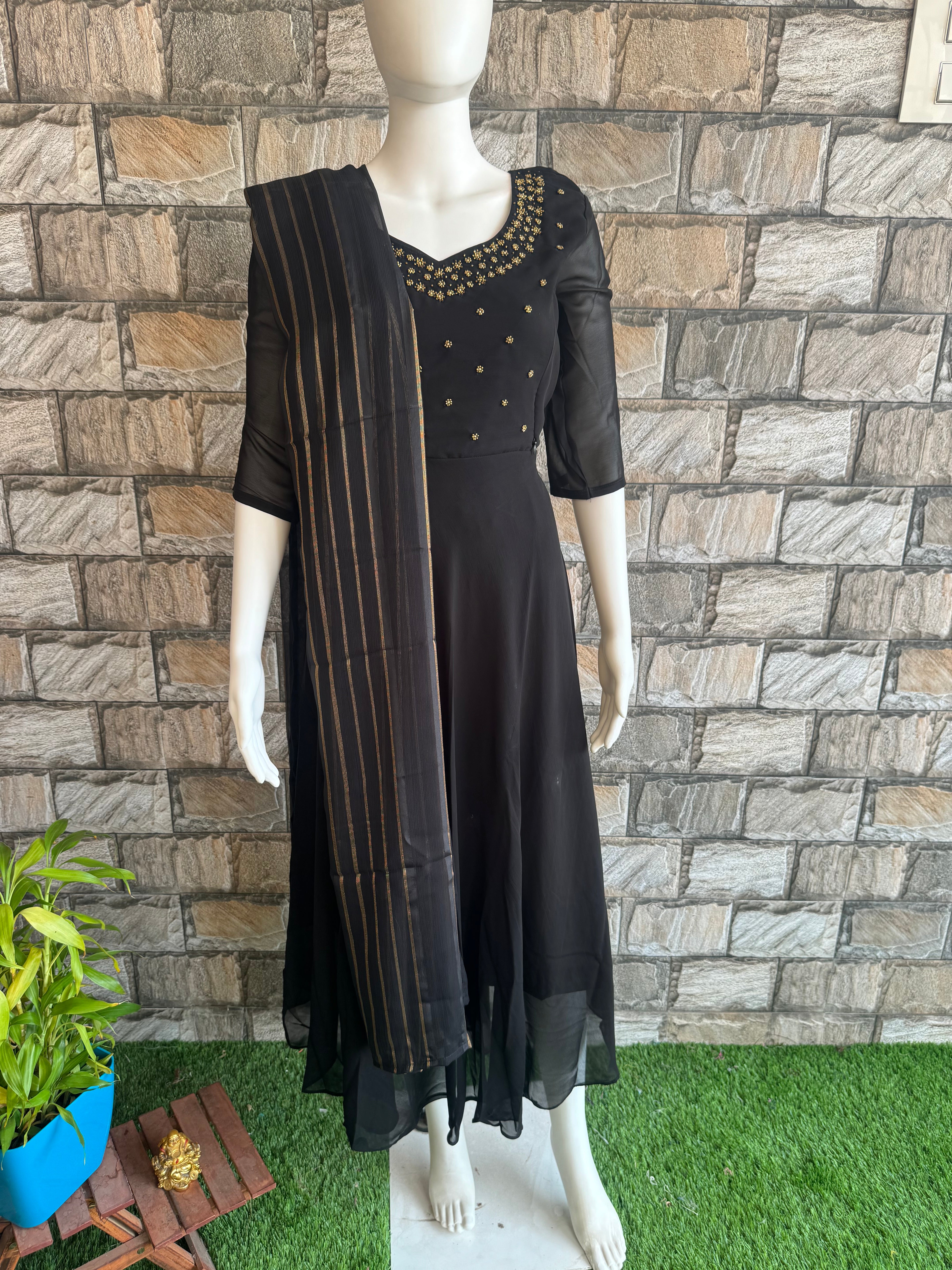 Black Georgette stone work