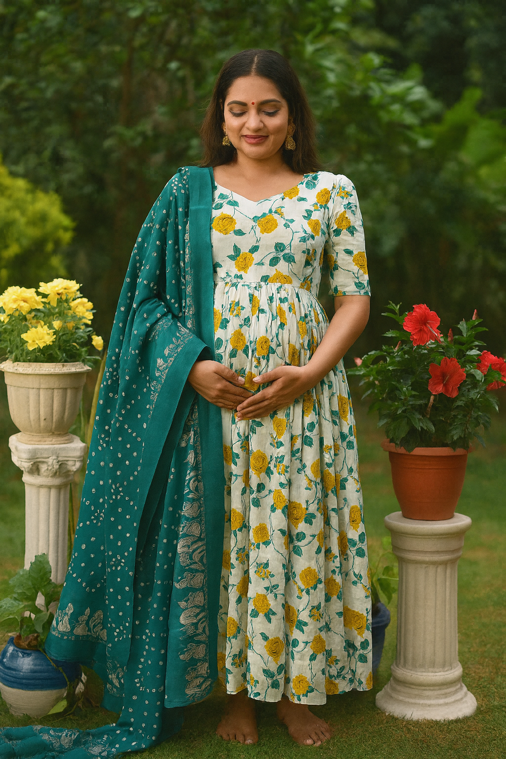 White Lilly floral cotton maxi