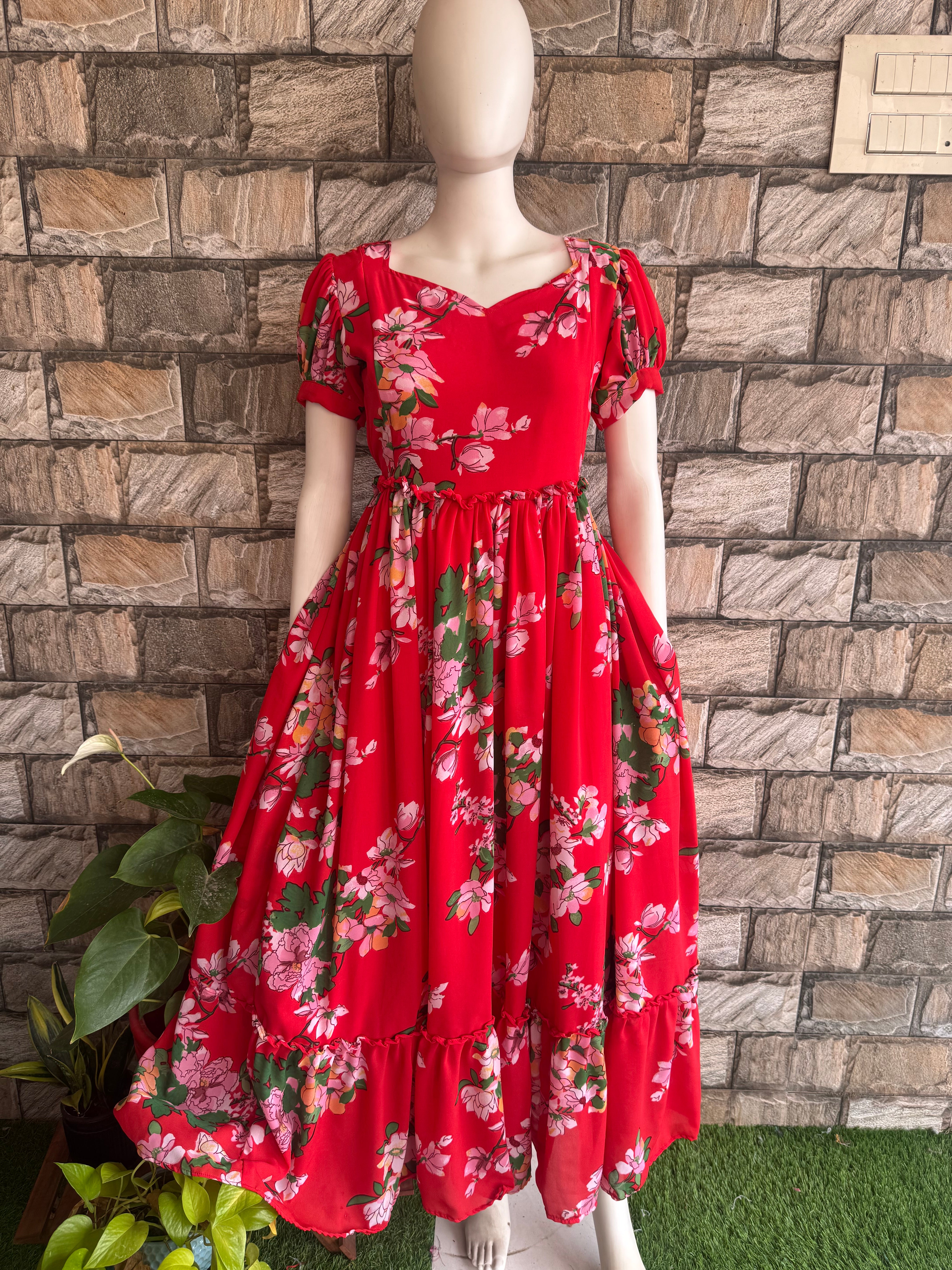 Red flower Georgette CF105