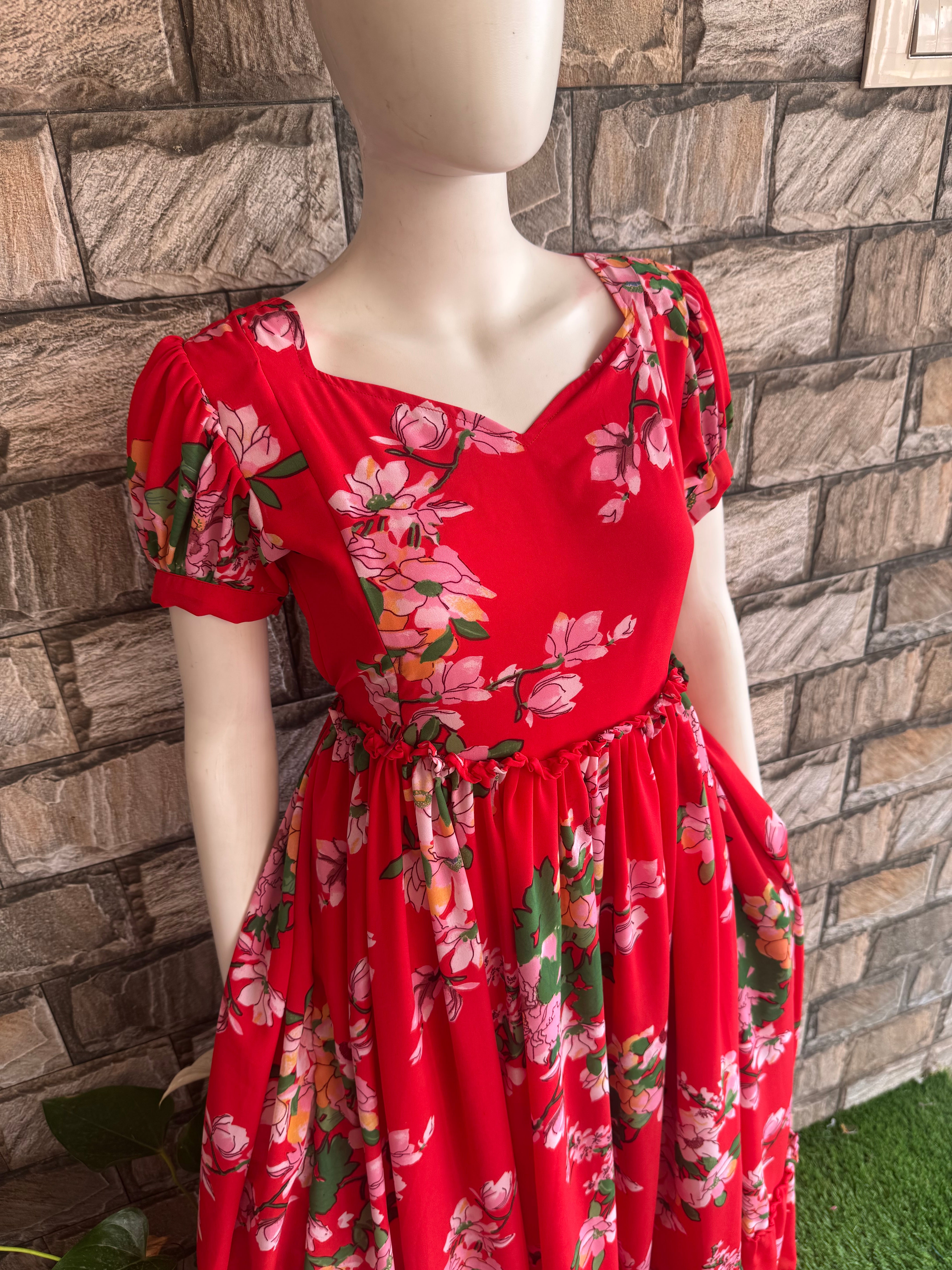 Red flower Georgette CF105