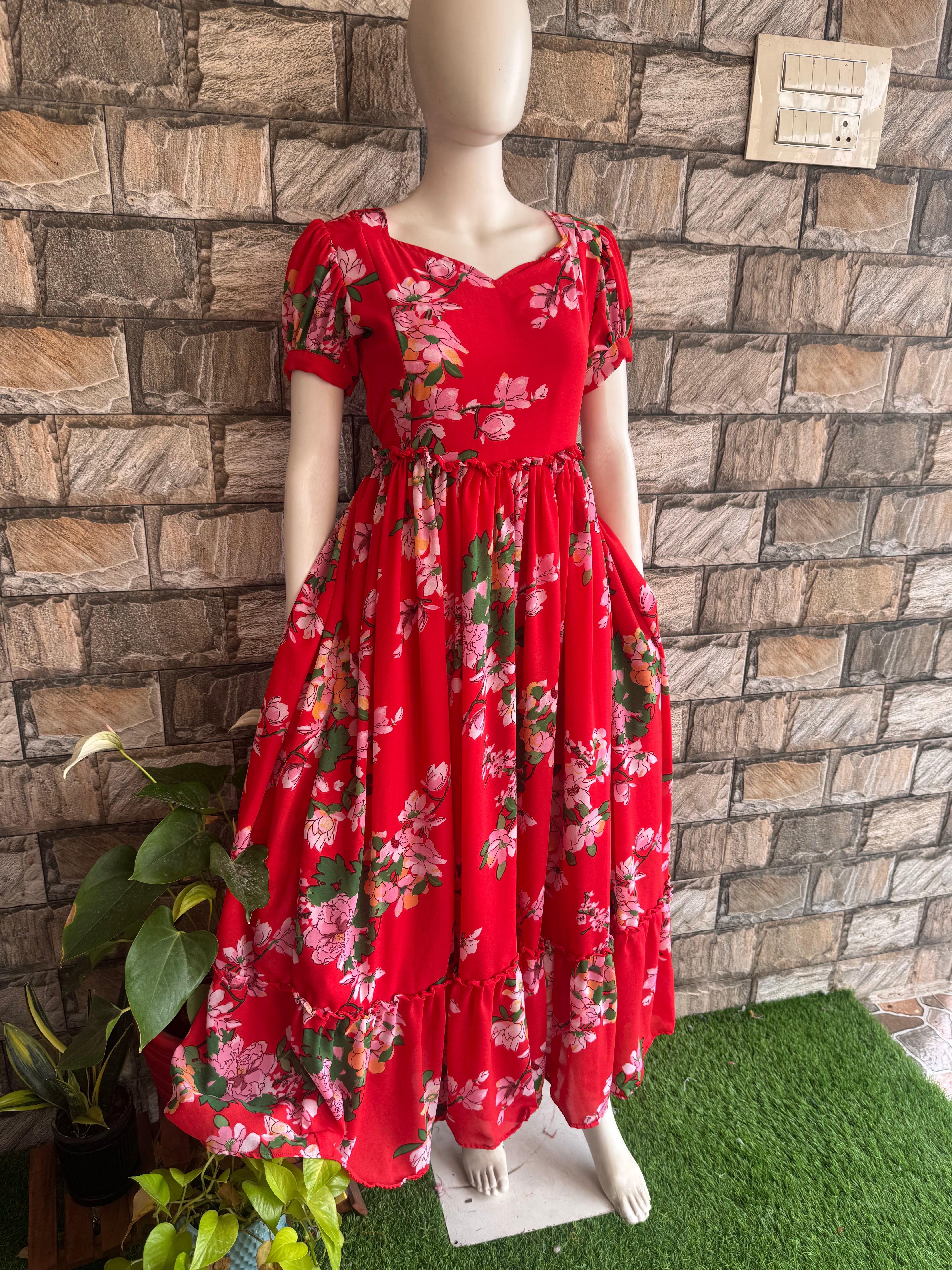 Red flower Georgette CF105