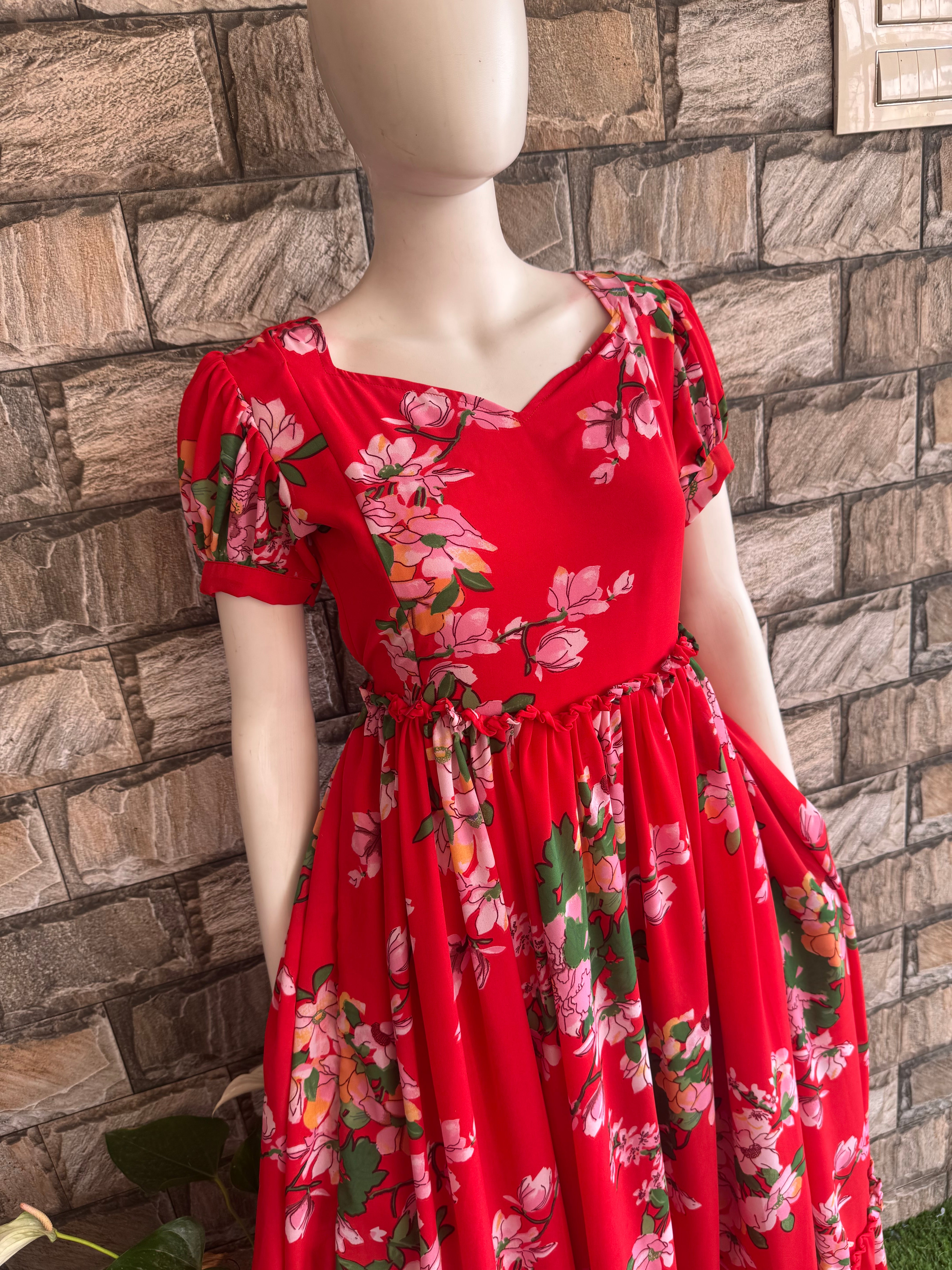 Red flower Georgette CF105