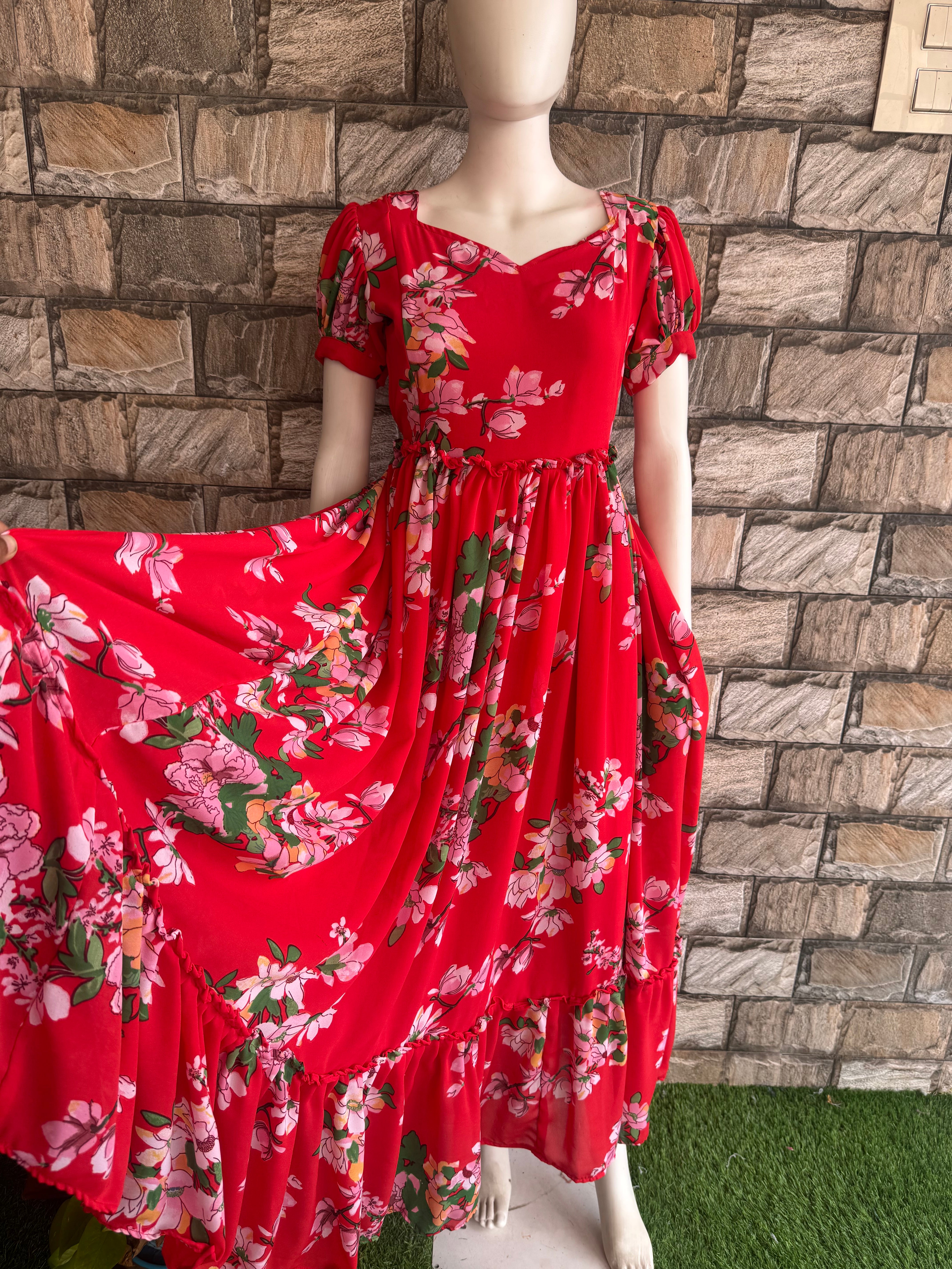 Red flower Georgette CF105