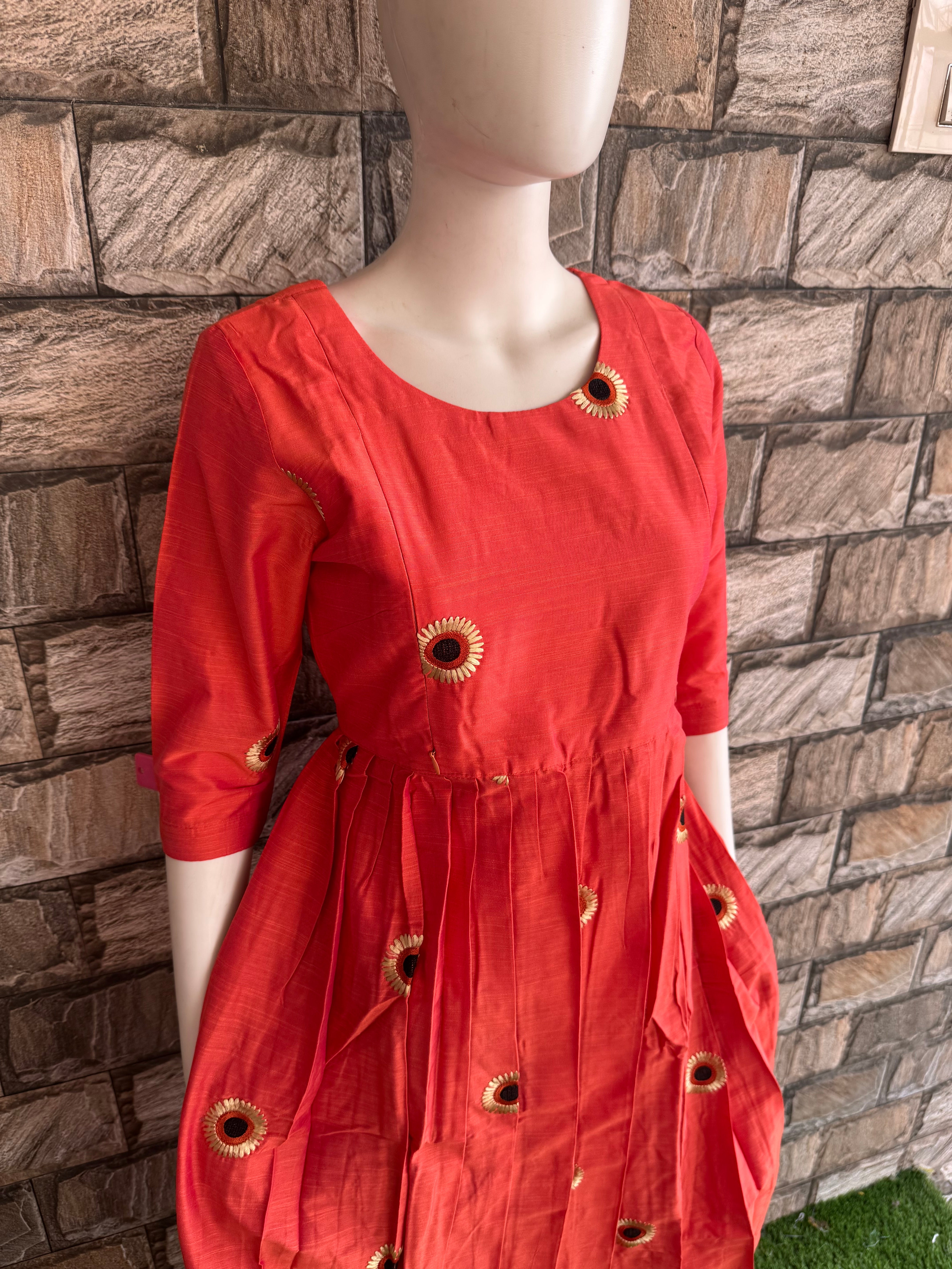 Rust orange sunflower raw silk CF151