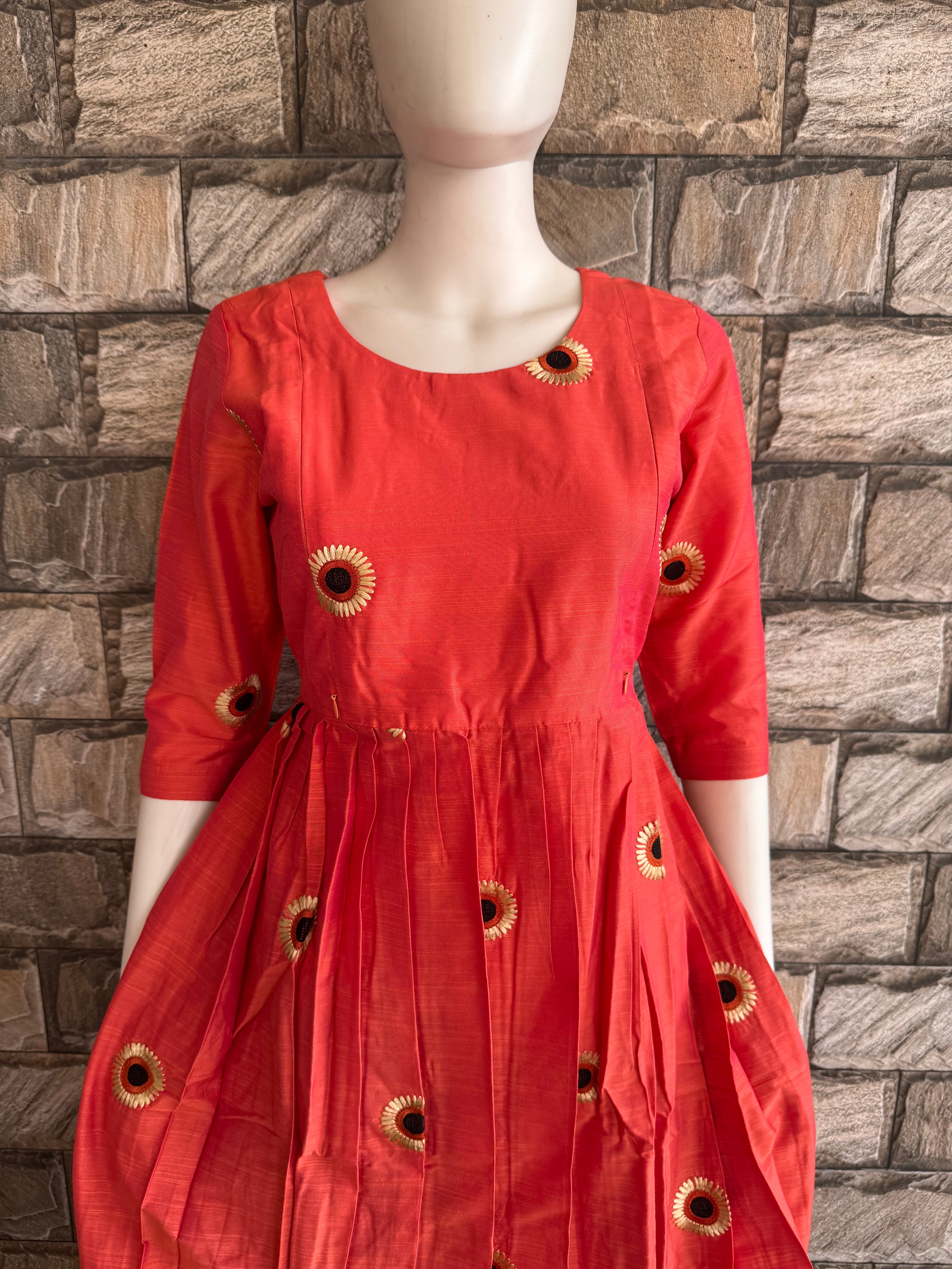 Rust orange sunflower raw silk CF151