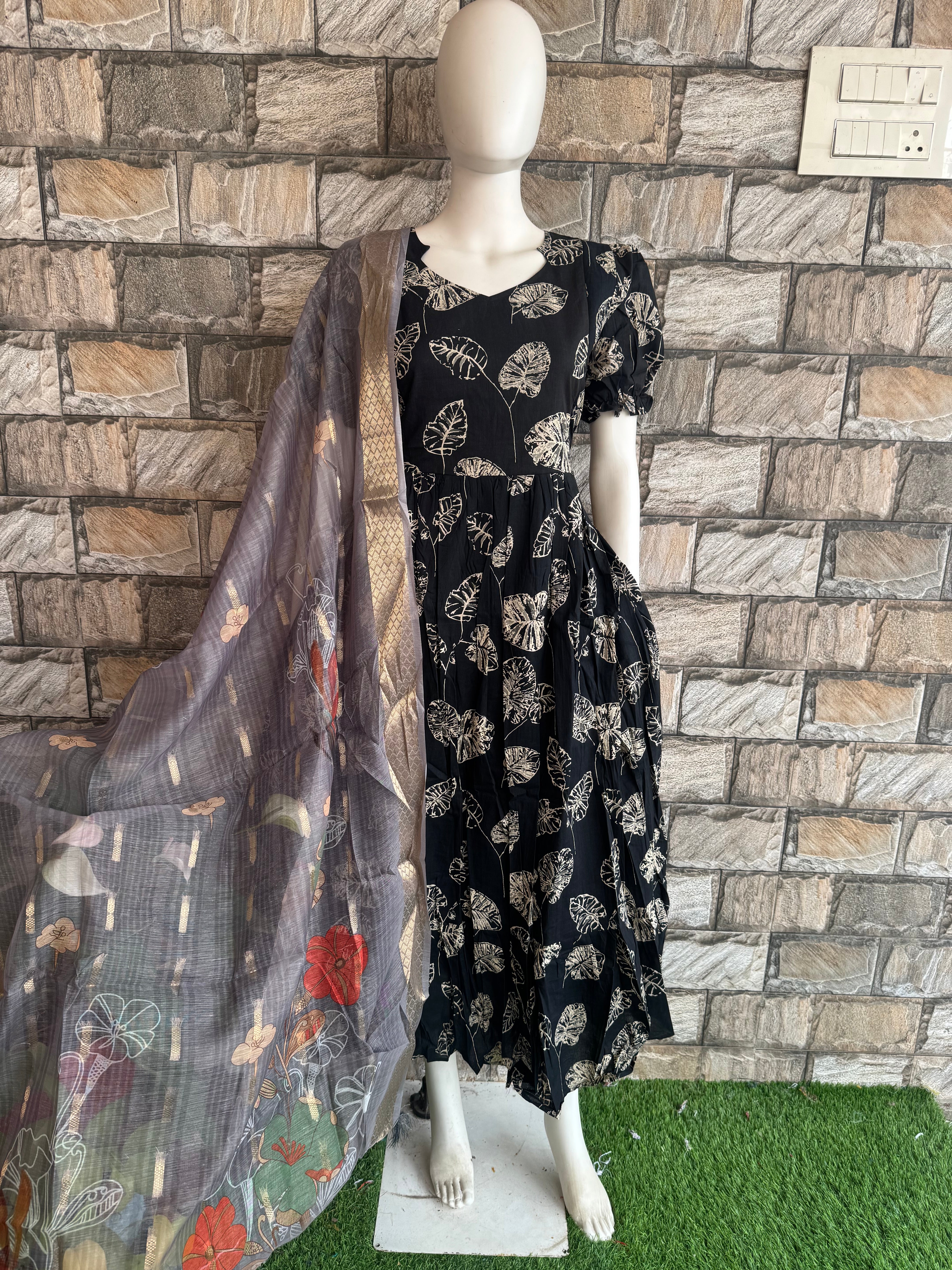 Grey Cotton dupatta CF156