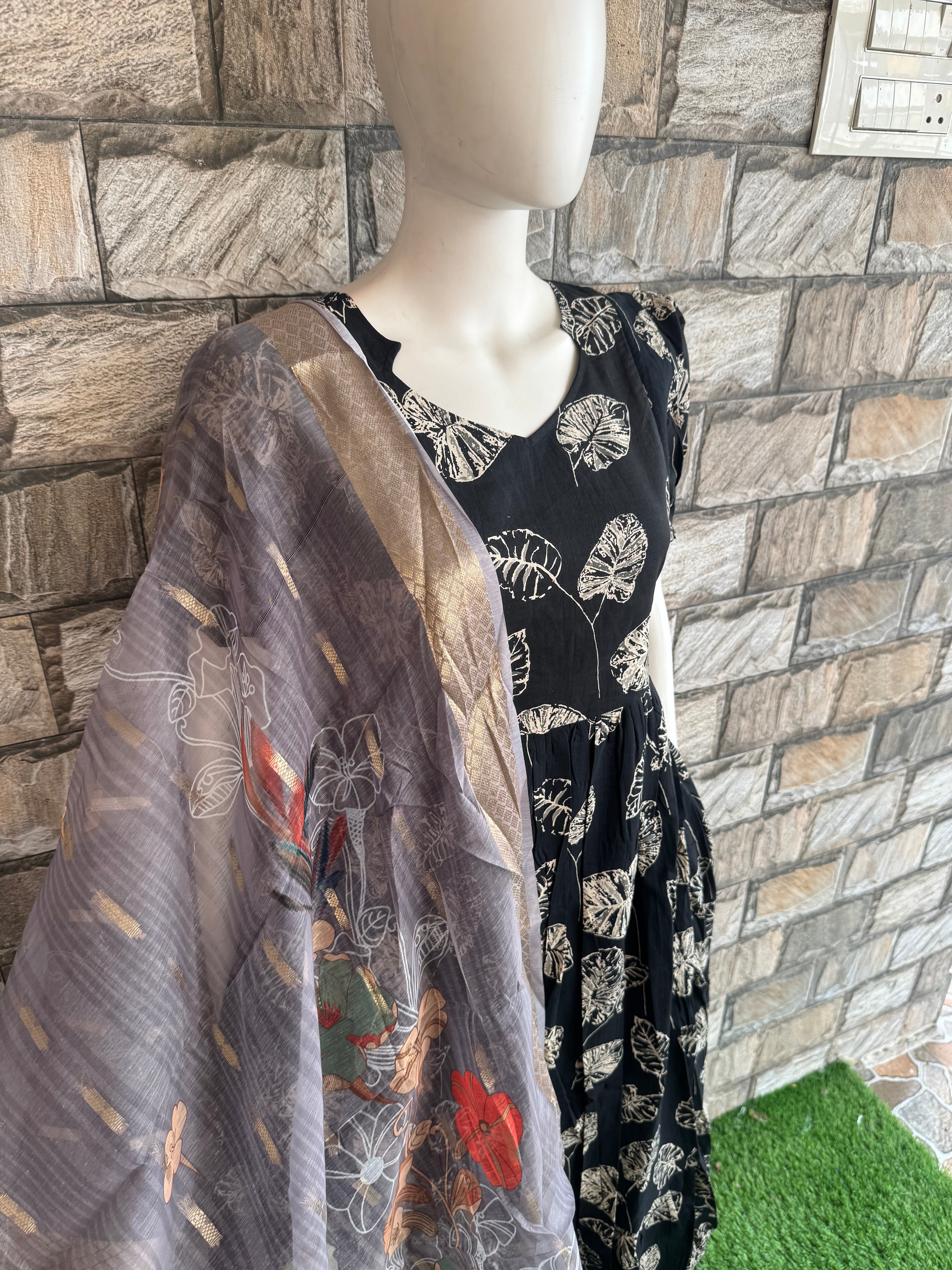 Grey Cotton dupatta CF156