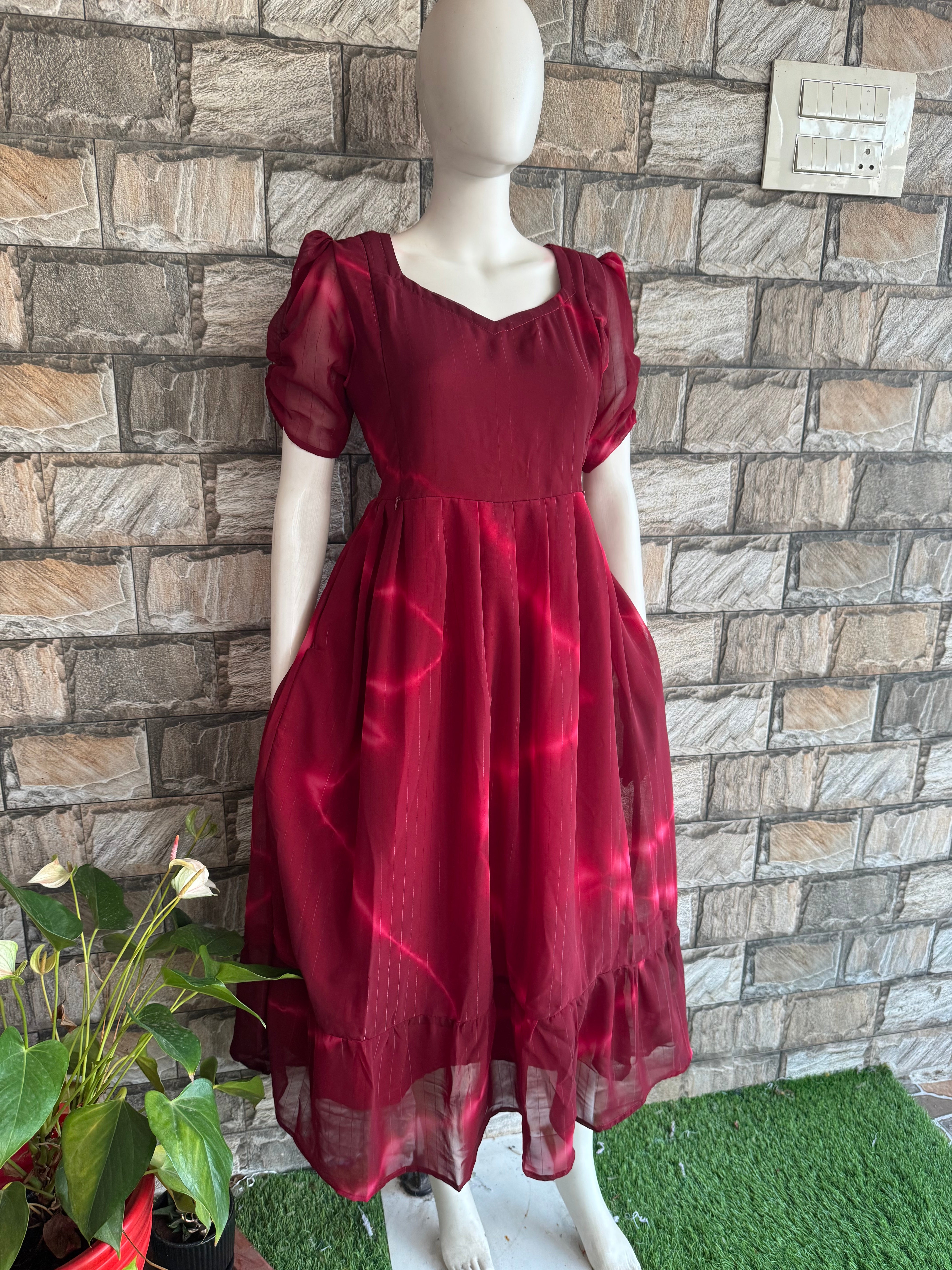 Marble Maroon Georgette Maternity Maxi